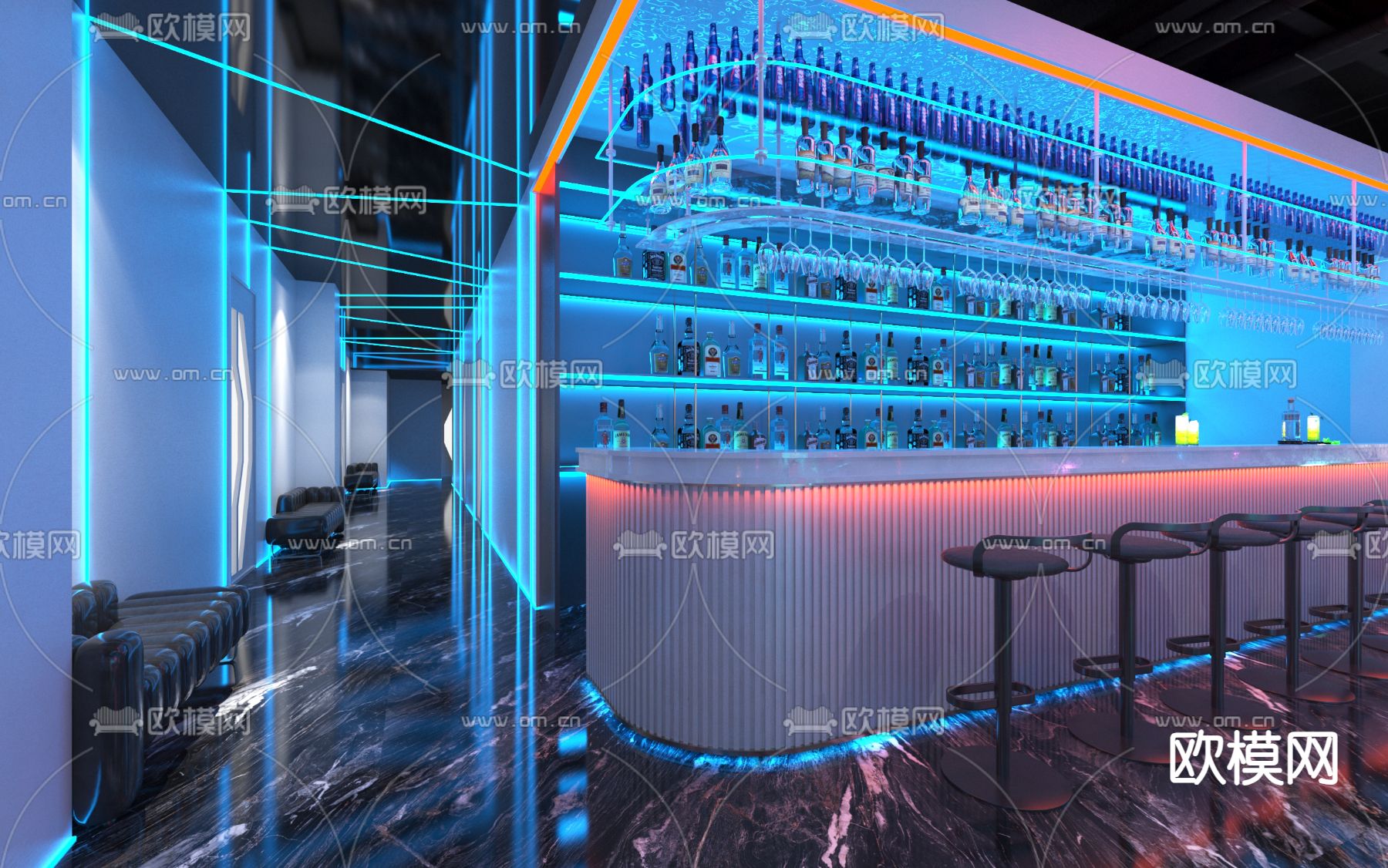 现代酒吧3d模型下载（渲染图1）