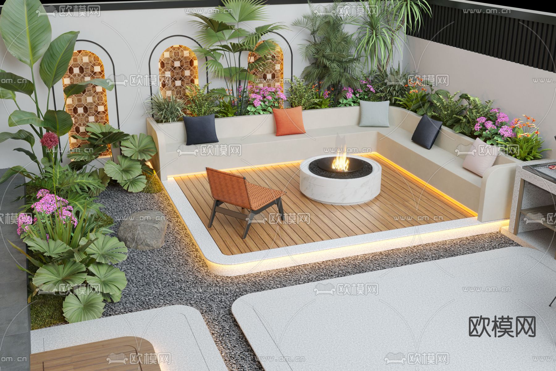 别墅庭院 花园3d模型下载（渲染图2）