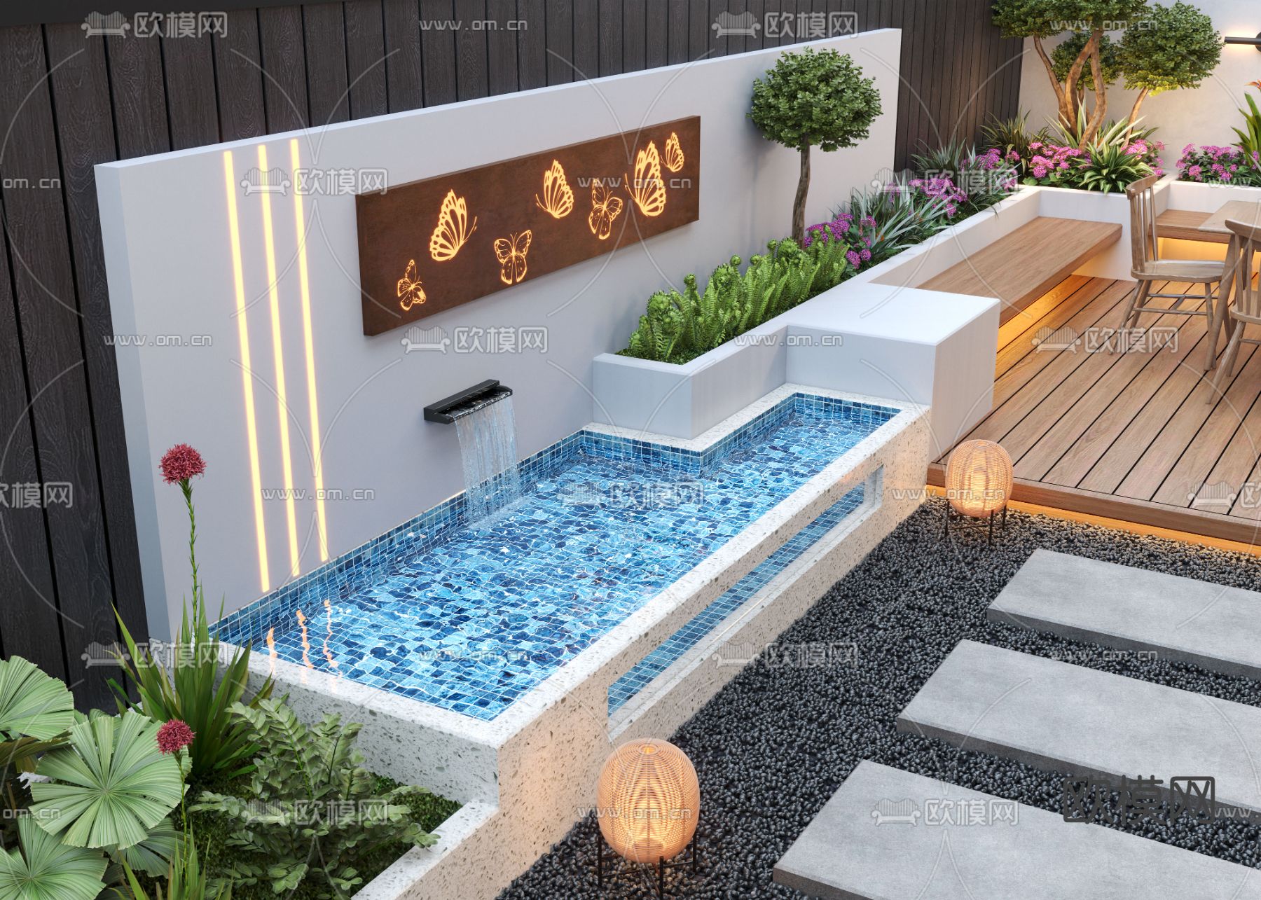 别墅庭院 花园3d模型下载（渲染图2）