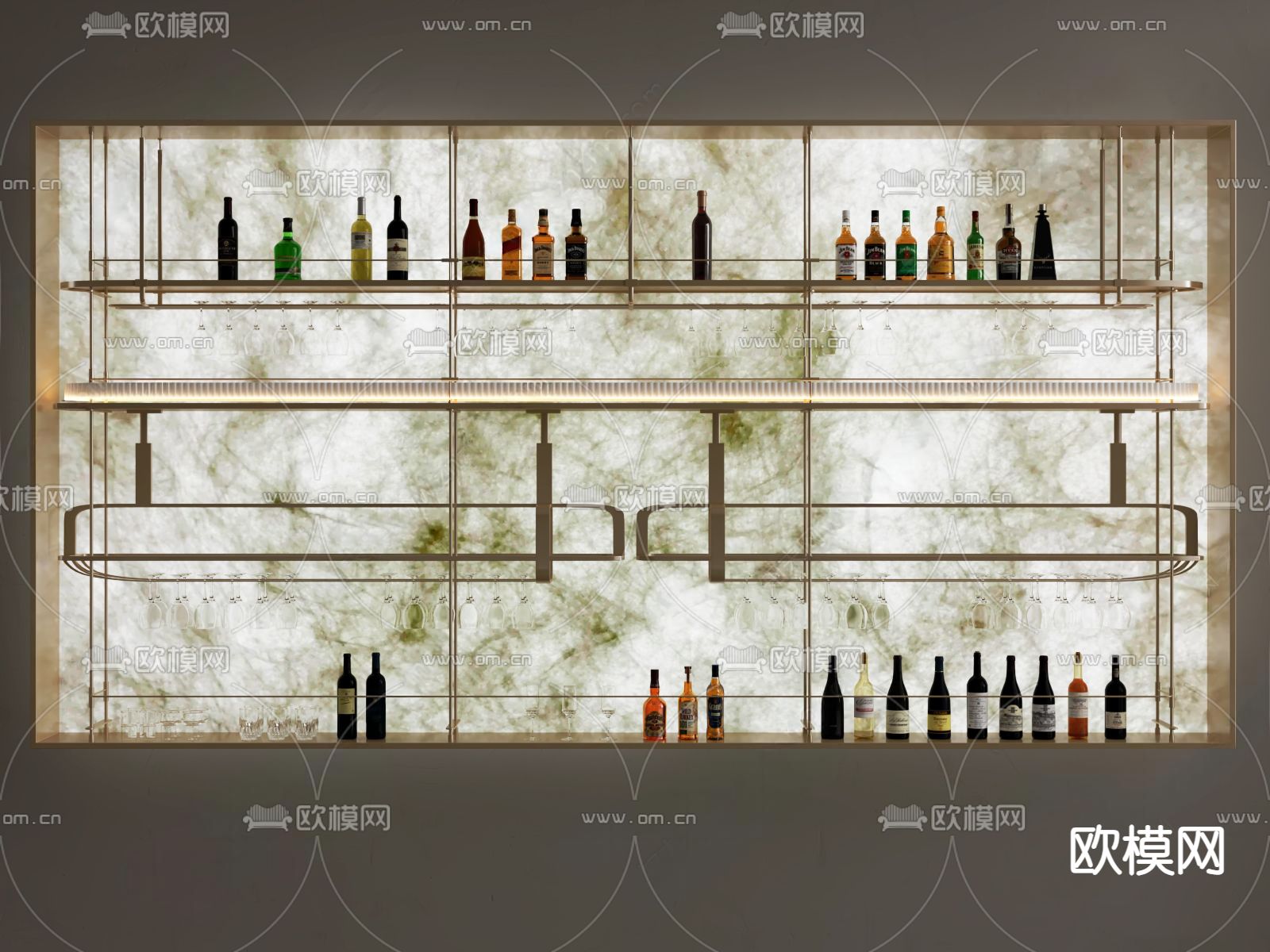 现代酒柜 开放式酒柜3d模型下载