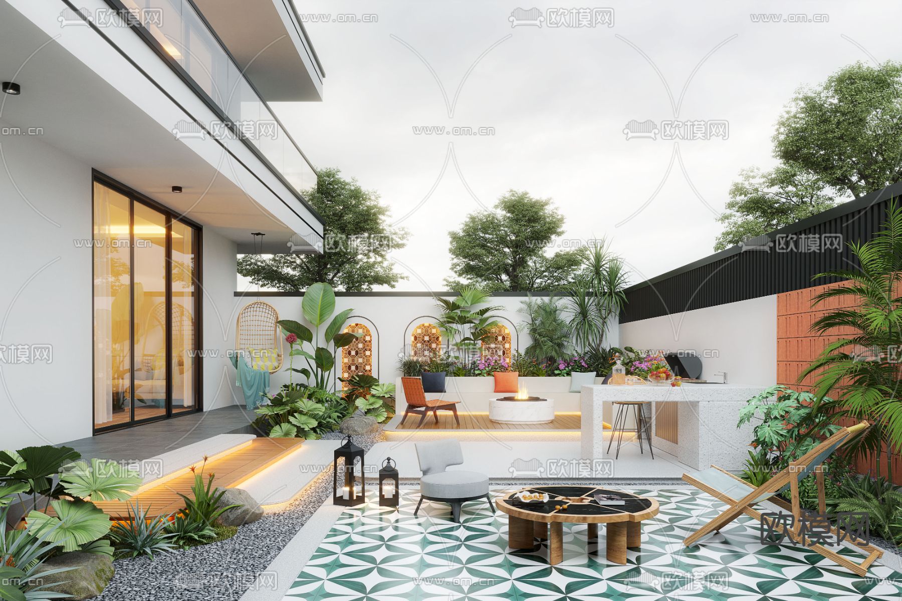 别墅庭院 花园3d模型下载（渲染图1）