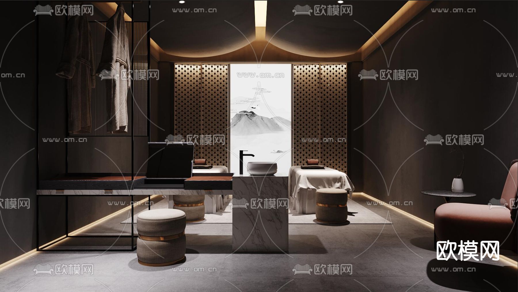 新中式SPA 美容院 护理房3d模型下载