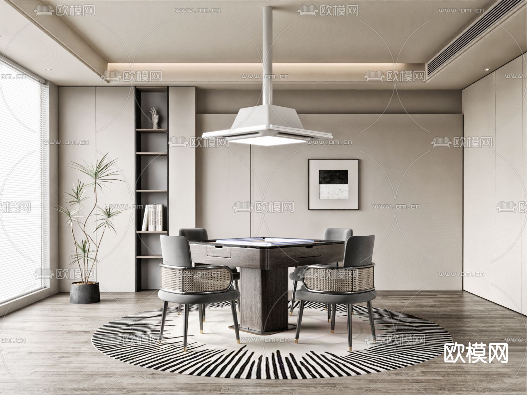 奶油风棋牌室su模型下载（渲染图2）