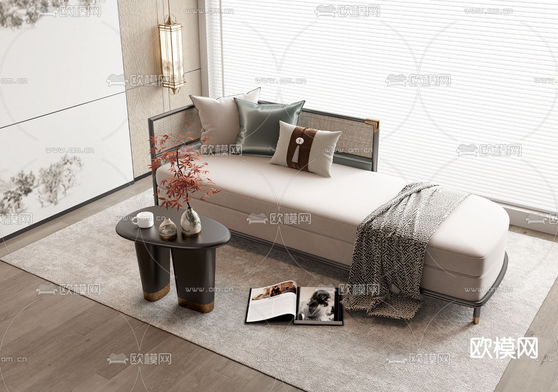 新中式贵妃椅 美人塌3d模型下载