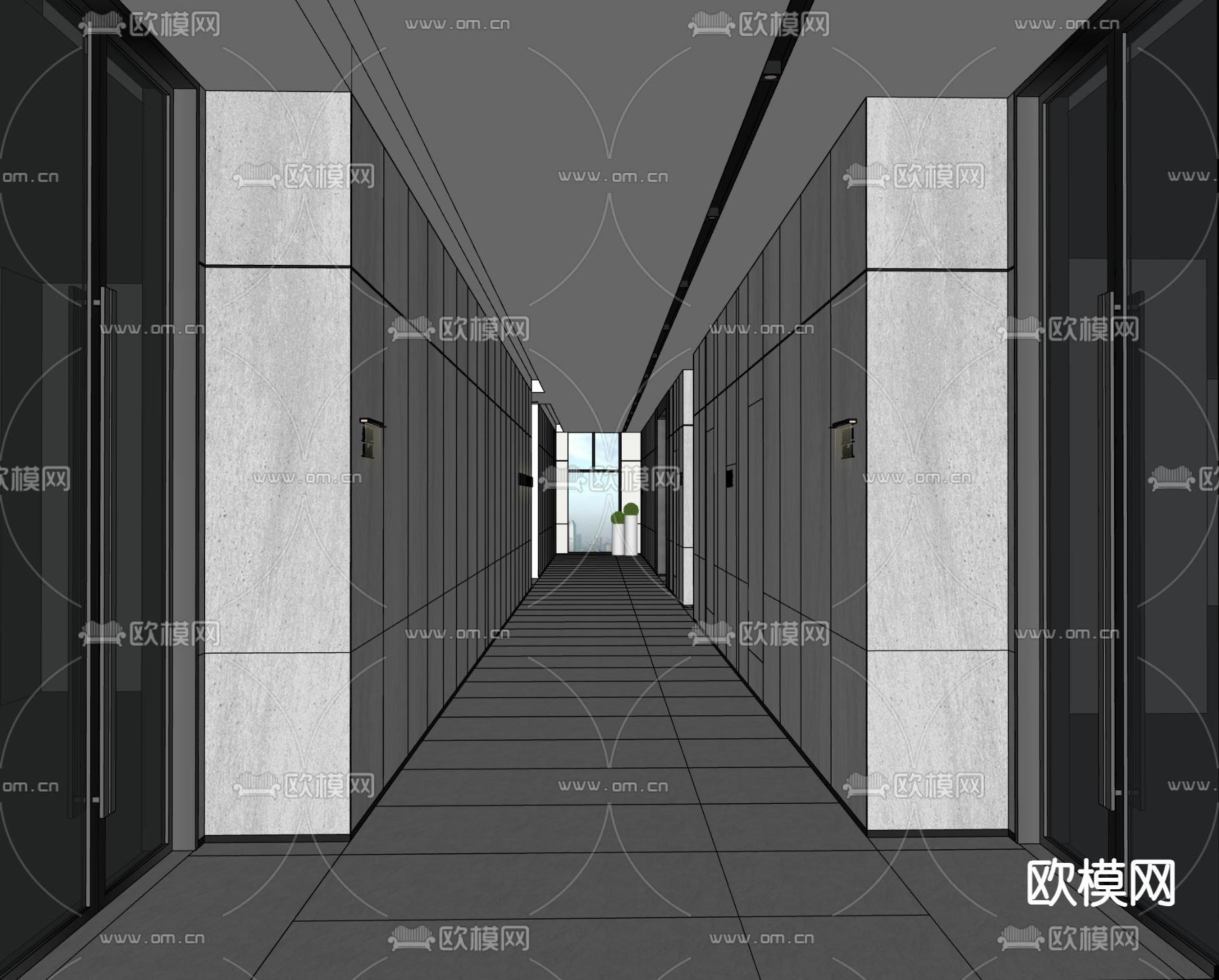 电梯厅 走道su模型下载（渲染图1）