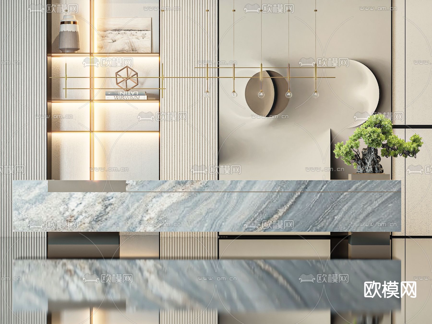 轻奢风接待前台3d模型下载