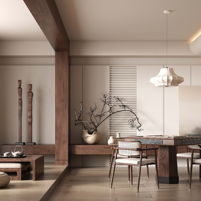  中古风棋牌室 麻将房su模型 