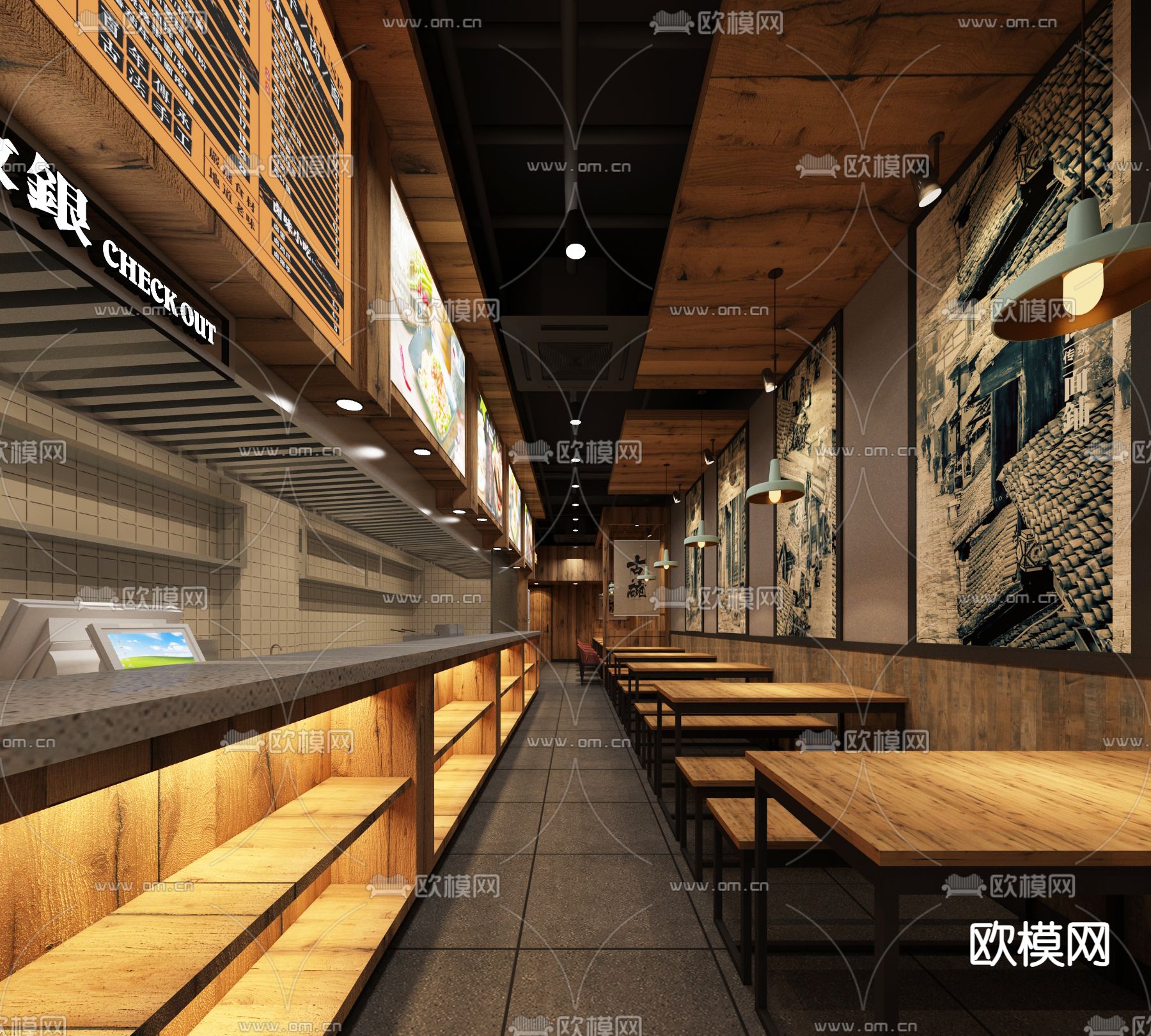 中式复古面馆3d模型下载（渲染图3）