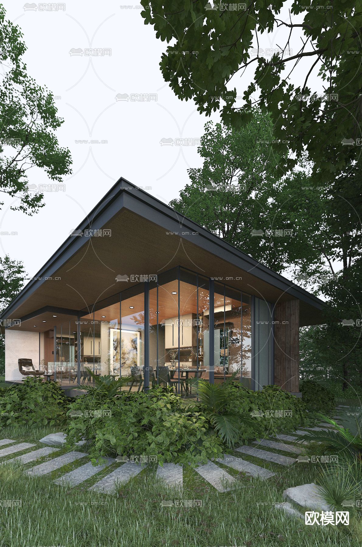 现代独栋别墅 林中别墅3d模型下载