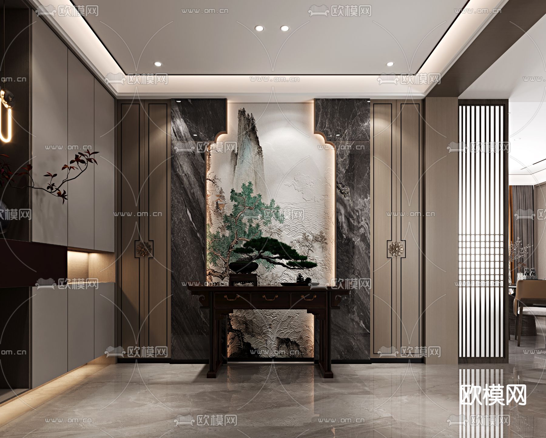 中式玄关柜 端景柜3d模型下载