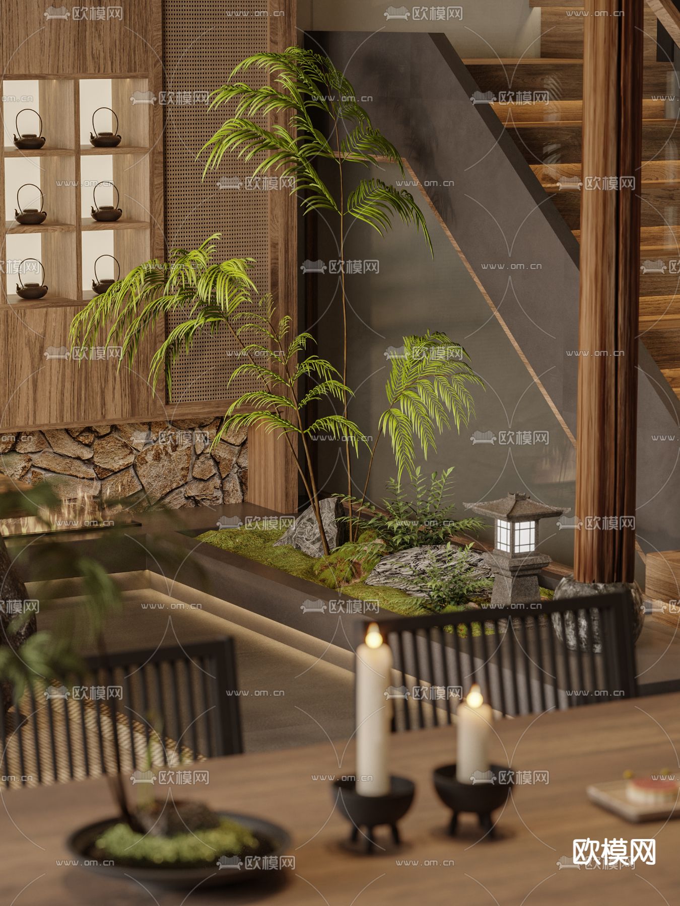 侘寂室内造景 景观小品3d模型下载