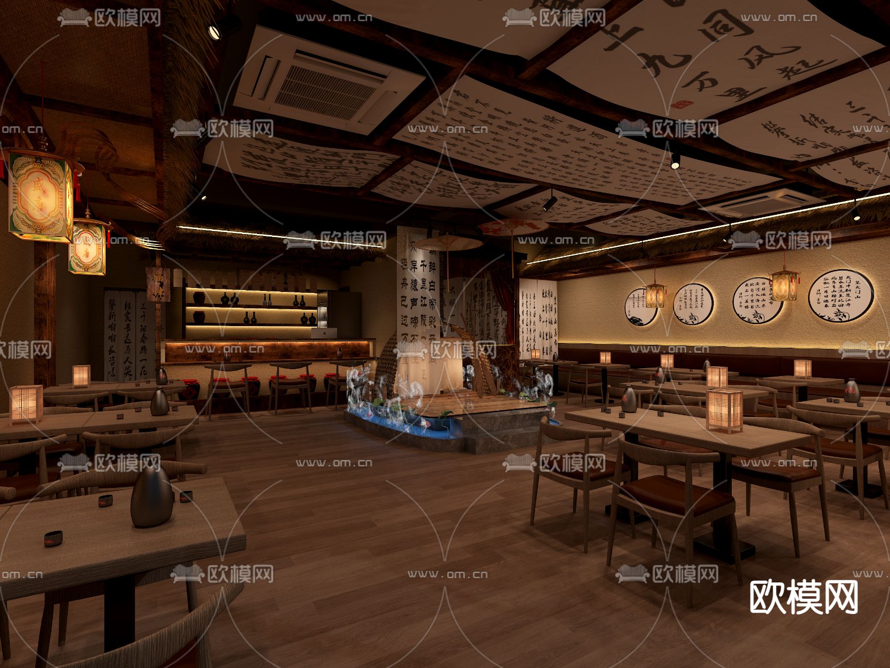 新中式酒馆3d模型下载（渲染图1）