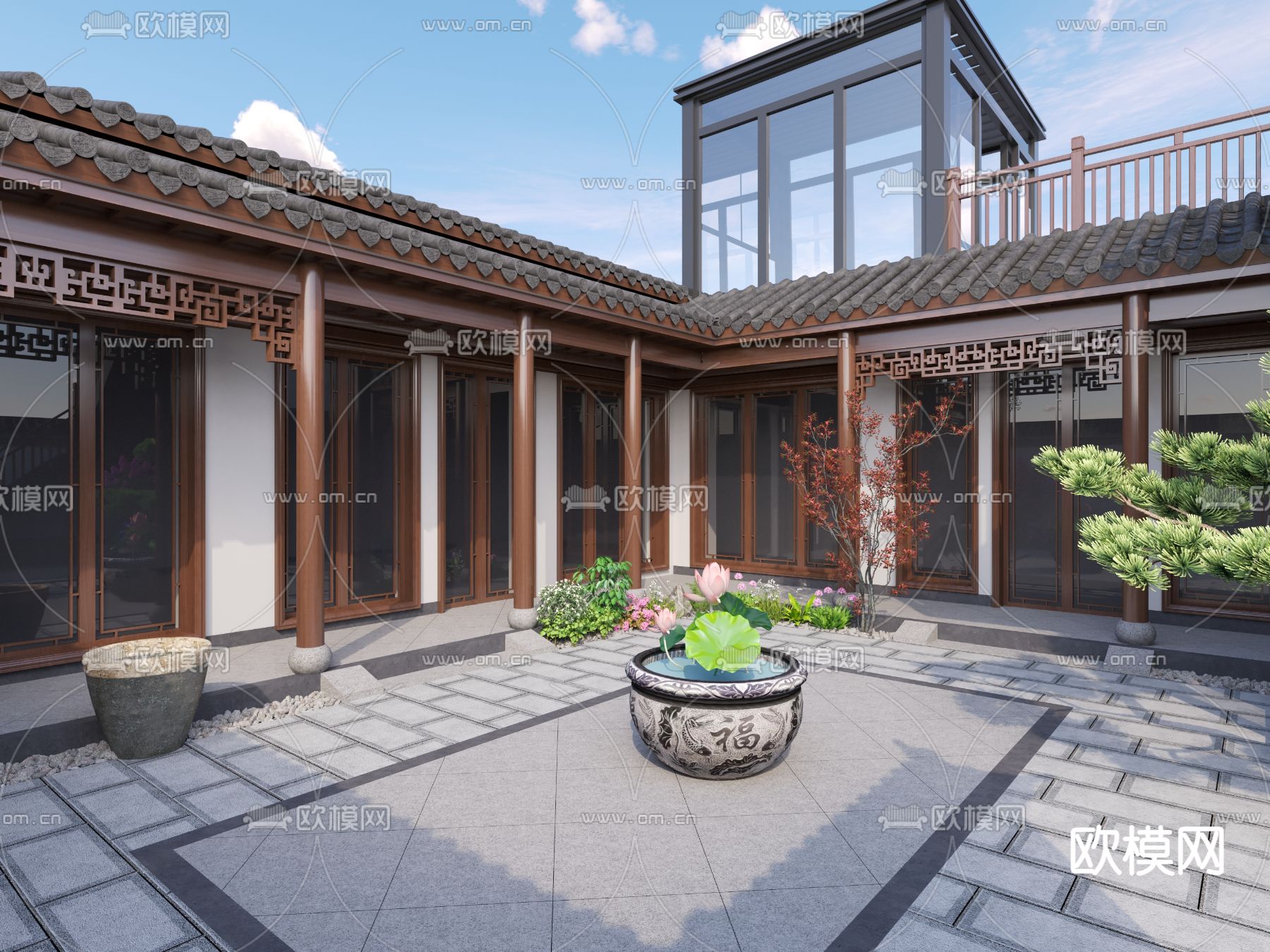 中式庭院 花园3d模型下载（渲染图1）