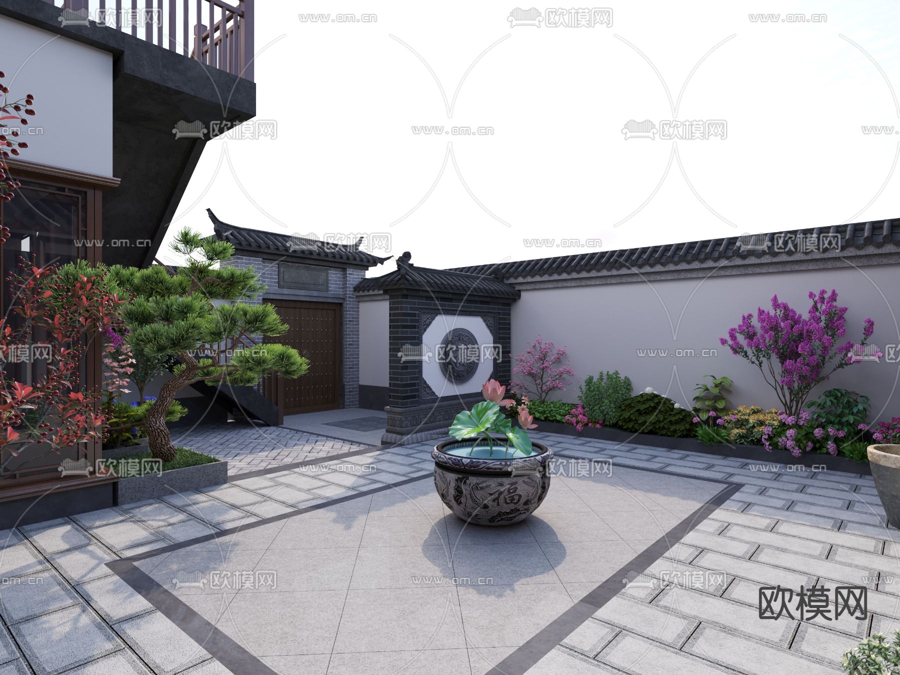 中式庭院 花园3d模型下载（渲染图2）