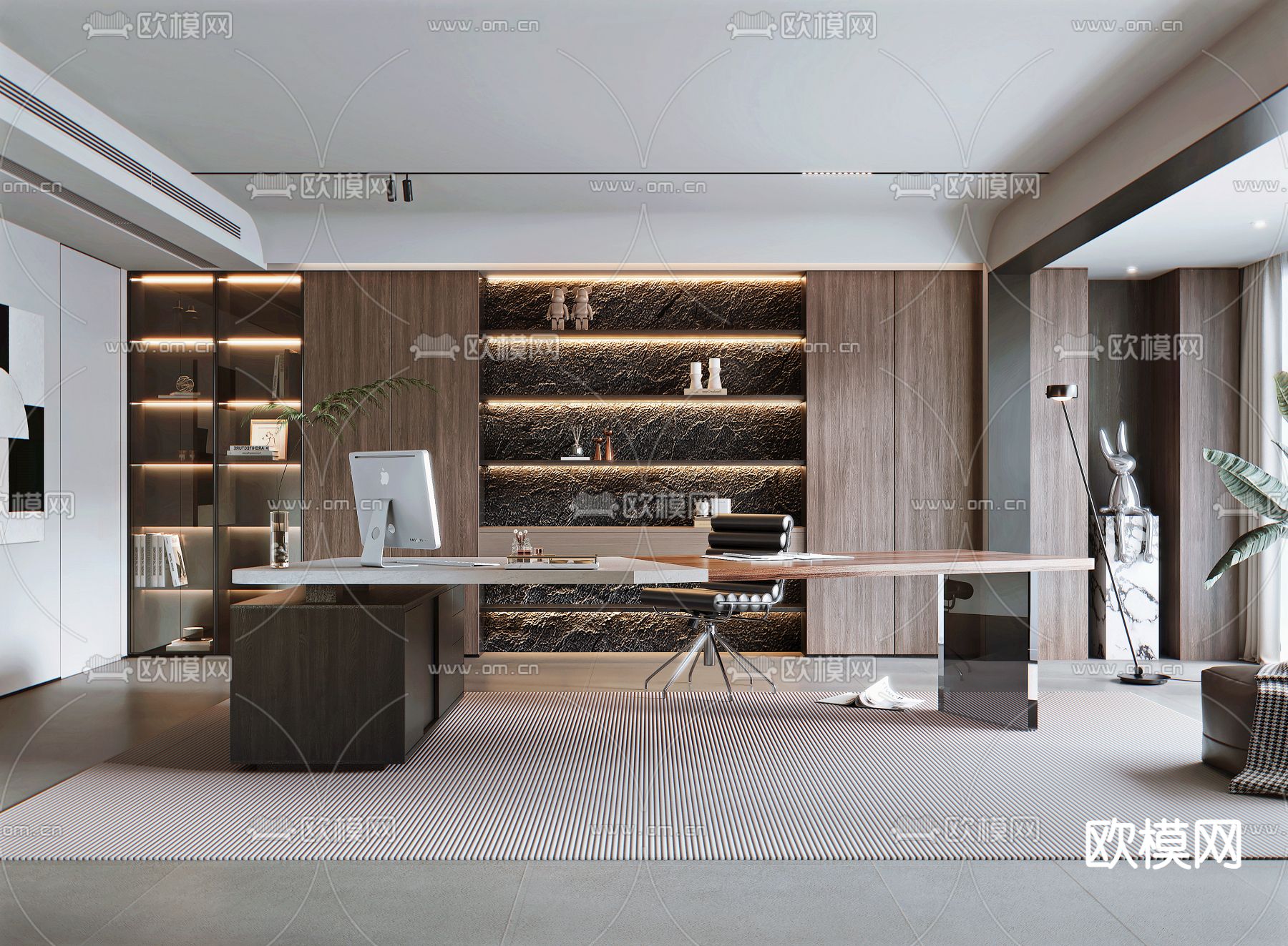 现代书房3d模型下载（渲染图1）