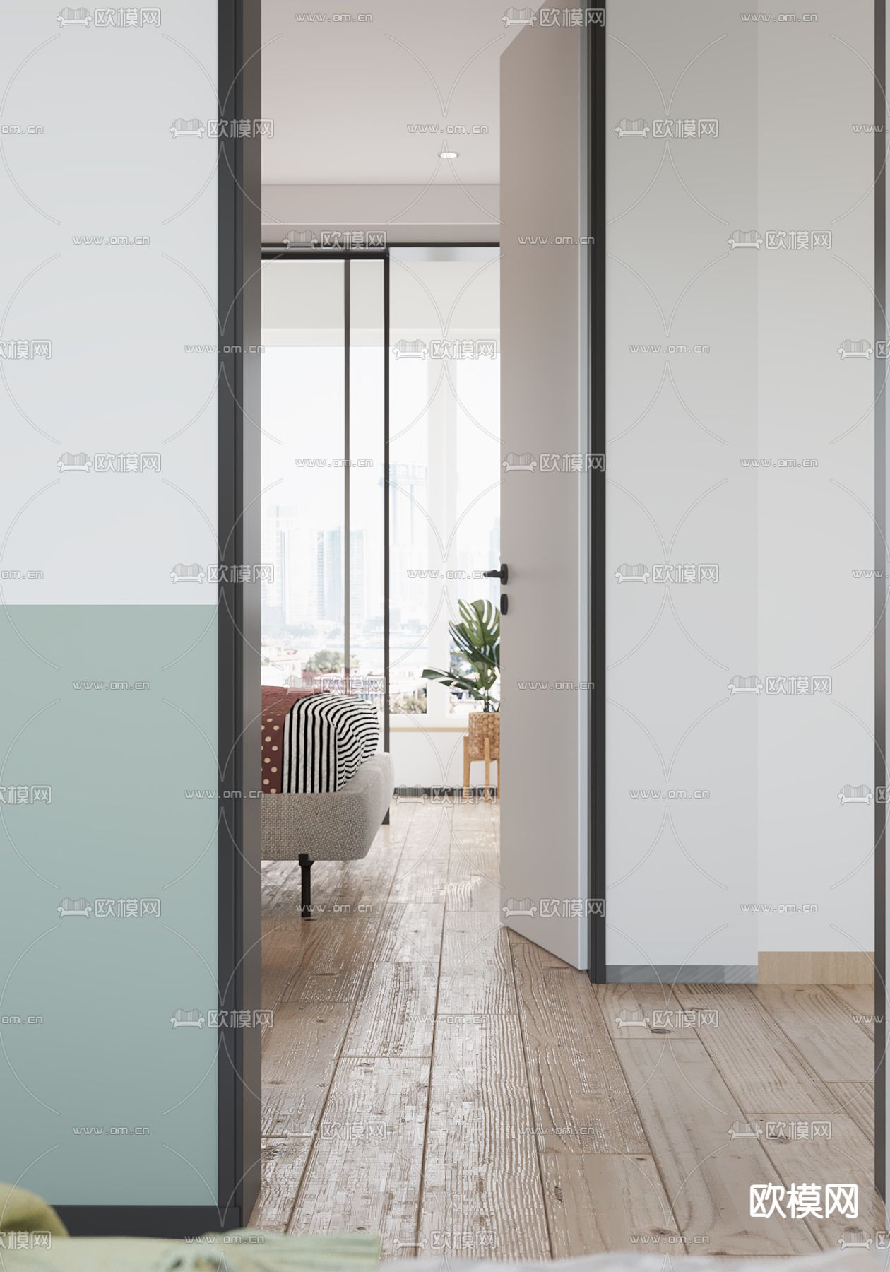 北欧卧室 主卧3d模型下载（渲染图2）