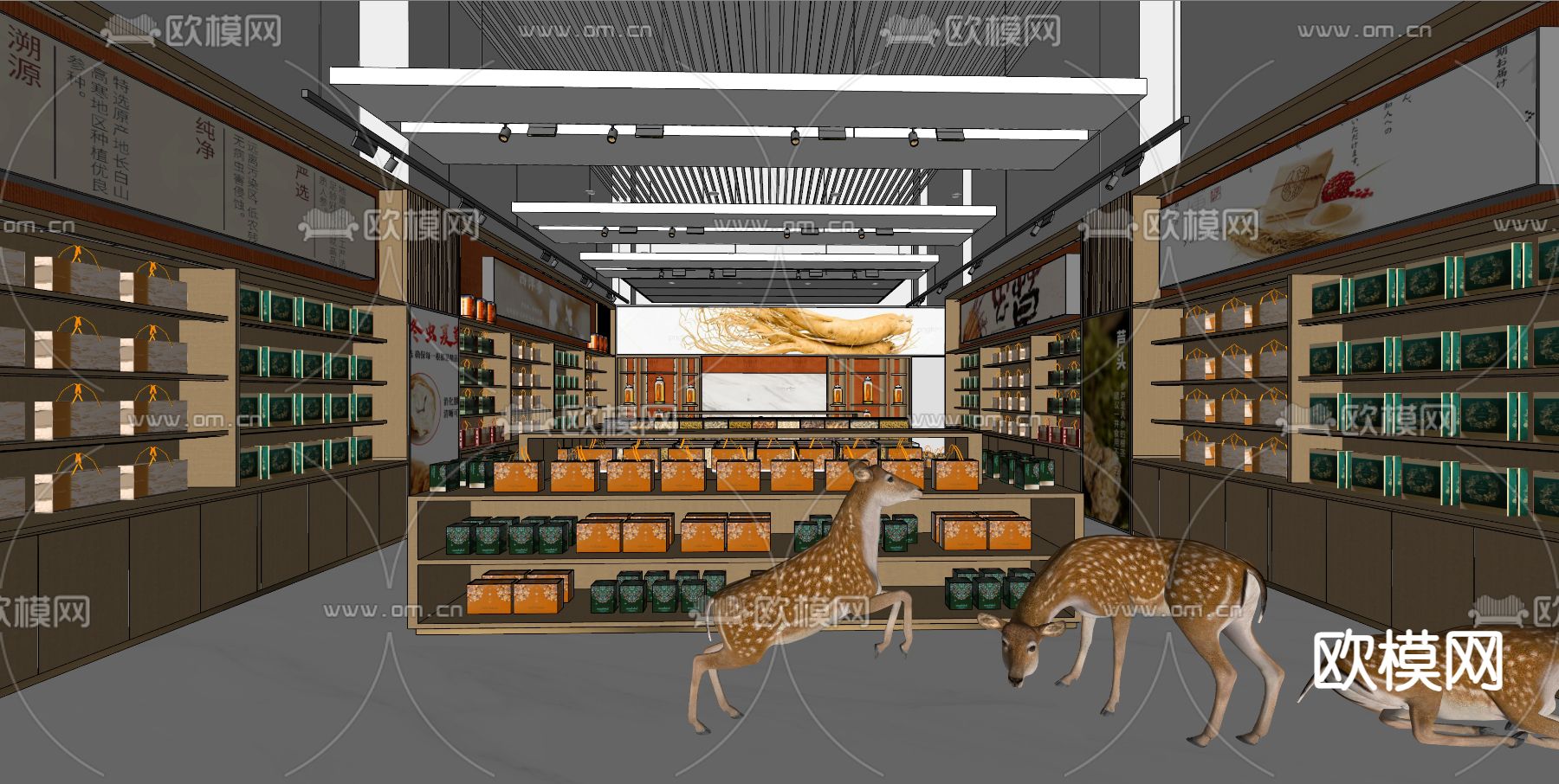 中药店铺 展柜su模型下载（渲染图1）