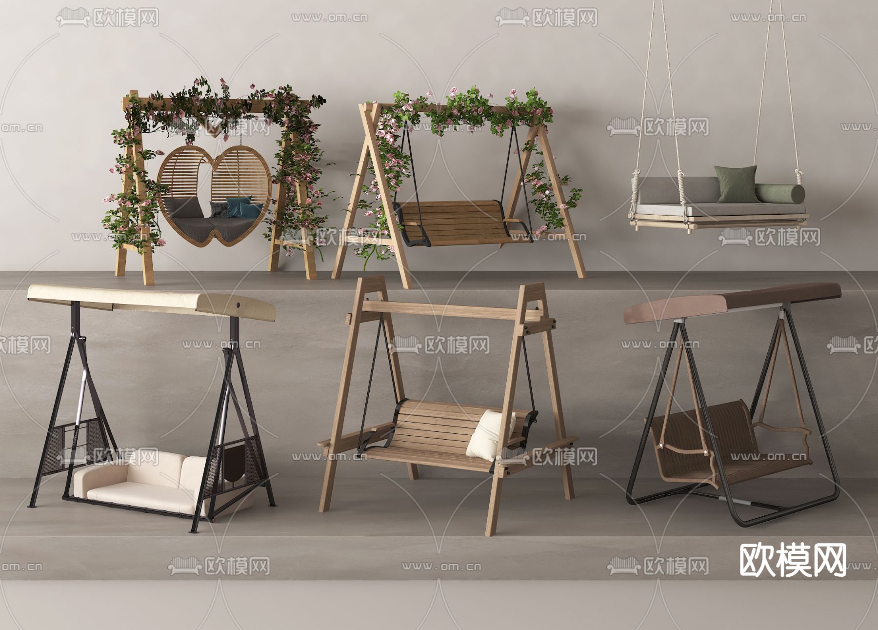 户外秋千椅 庭院秋千3d模型下载