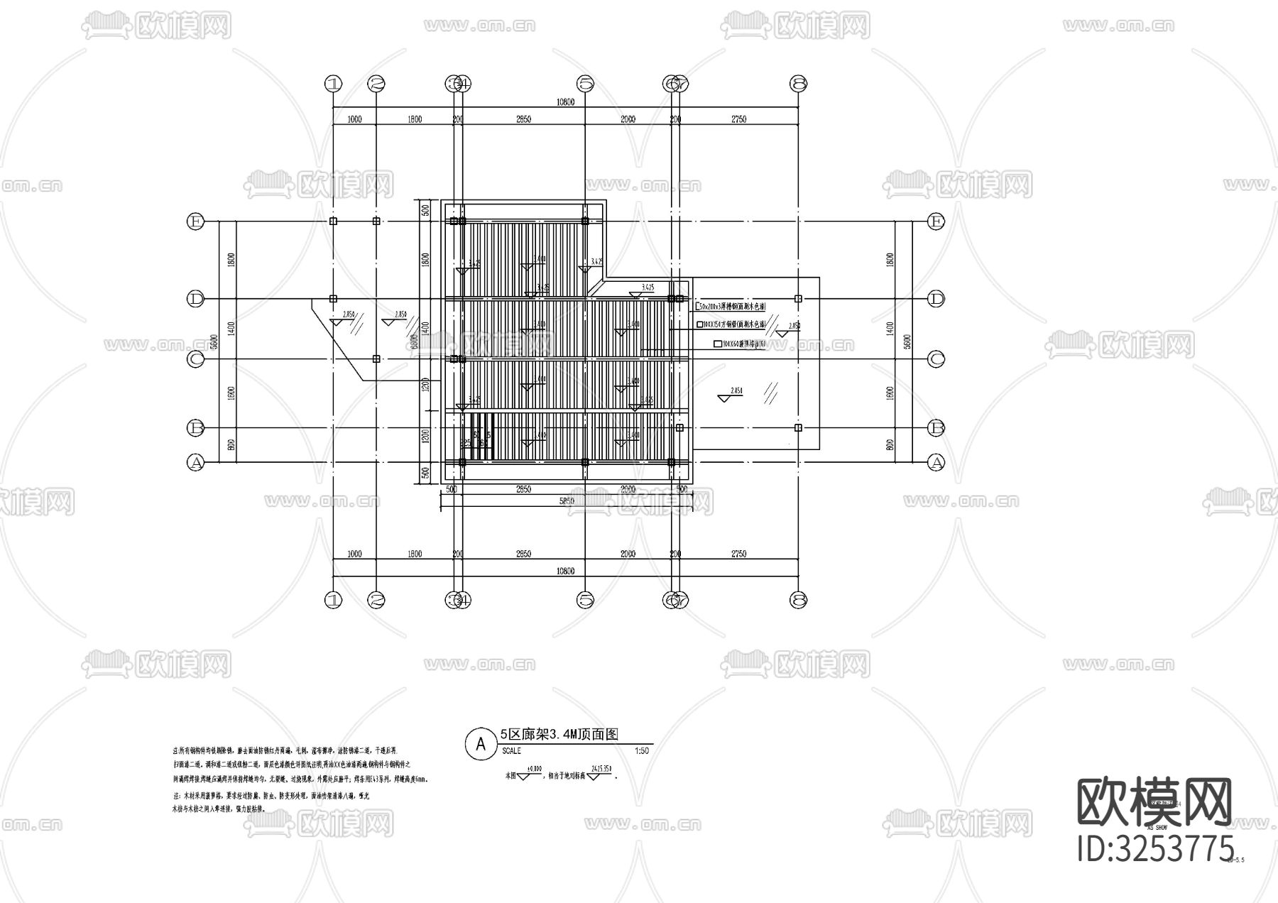现代廊架cad平面图下载（渲染图4）