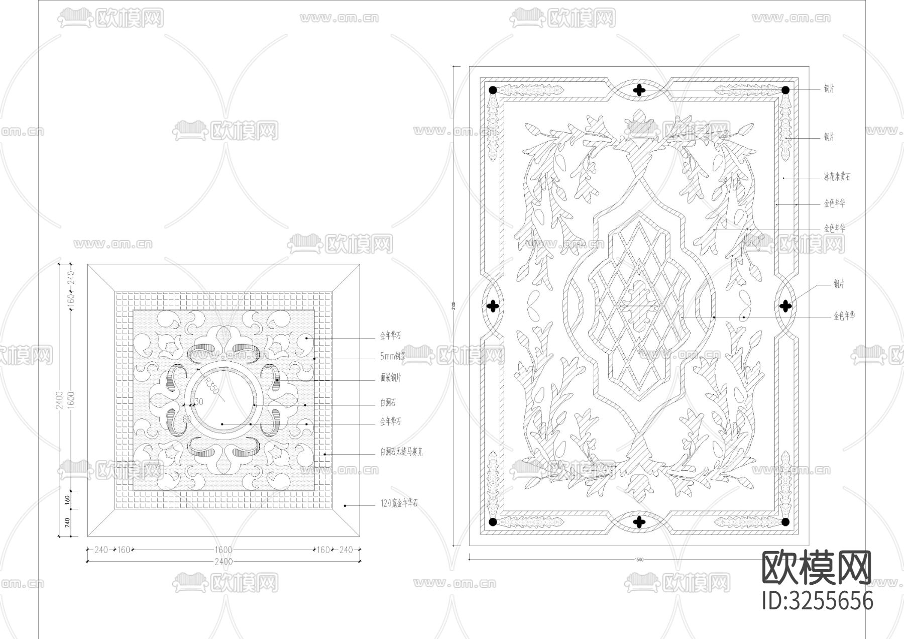 地面拼花样式cad平面图下载（渲染图4）