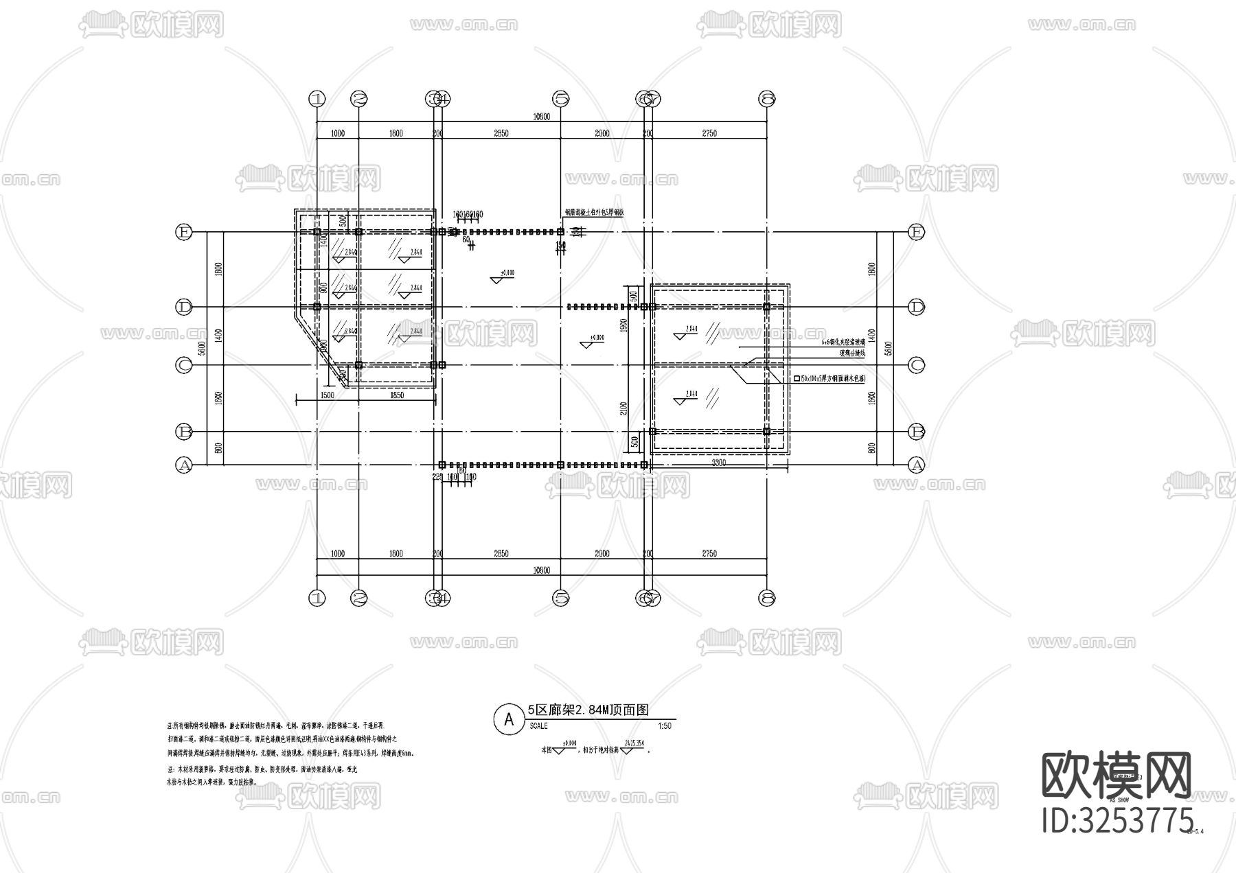 现代廊架cad平面图下载（渲染图2）