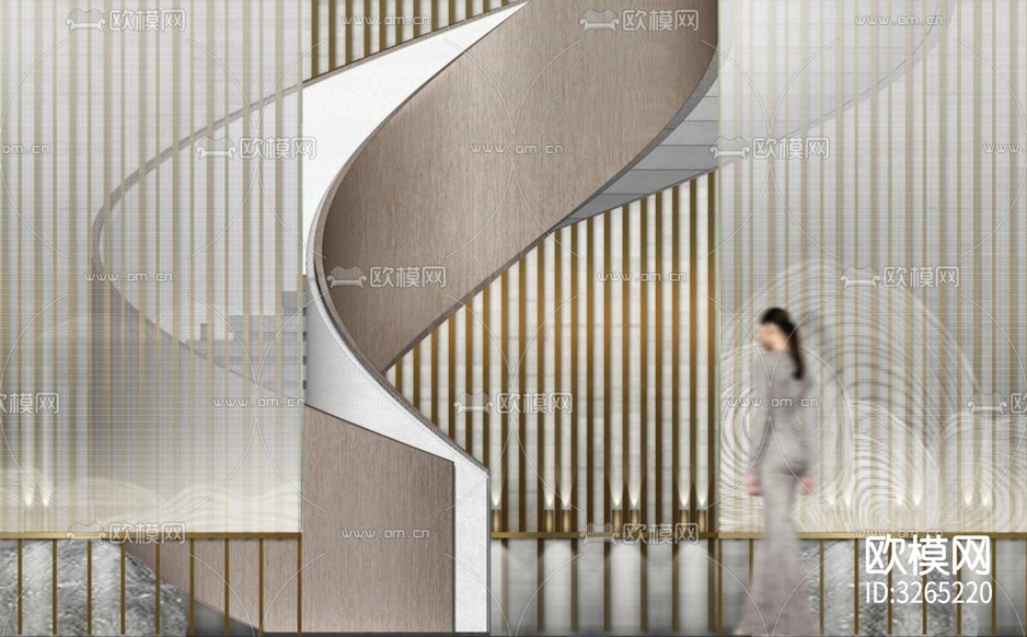 钢结构旋转楼梯cad大样图下载(渲染图3)