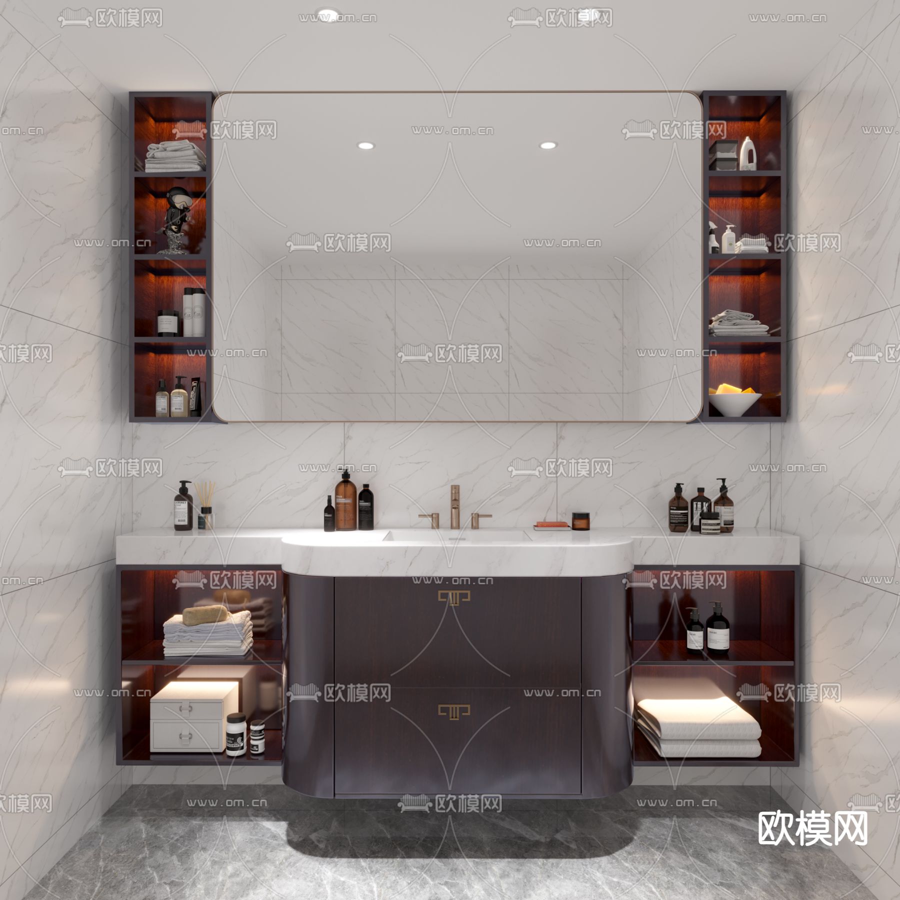 新中式洗手台 洗手盆3d模型下载（渲染图1）