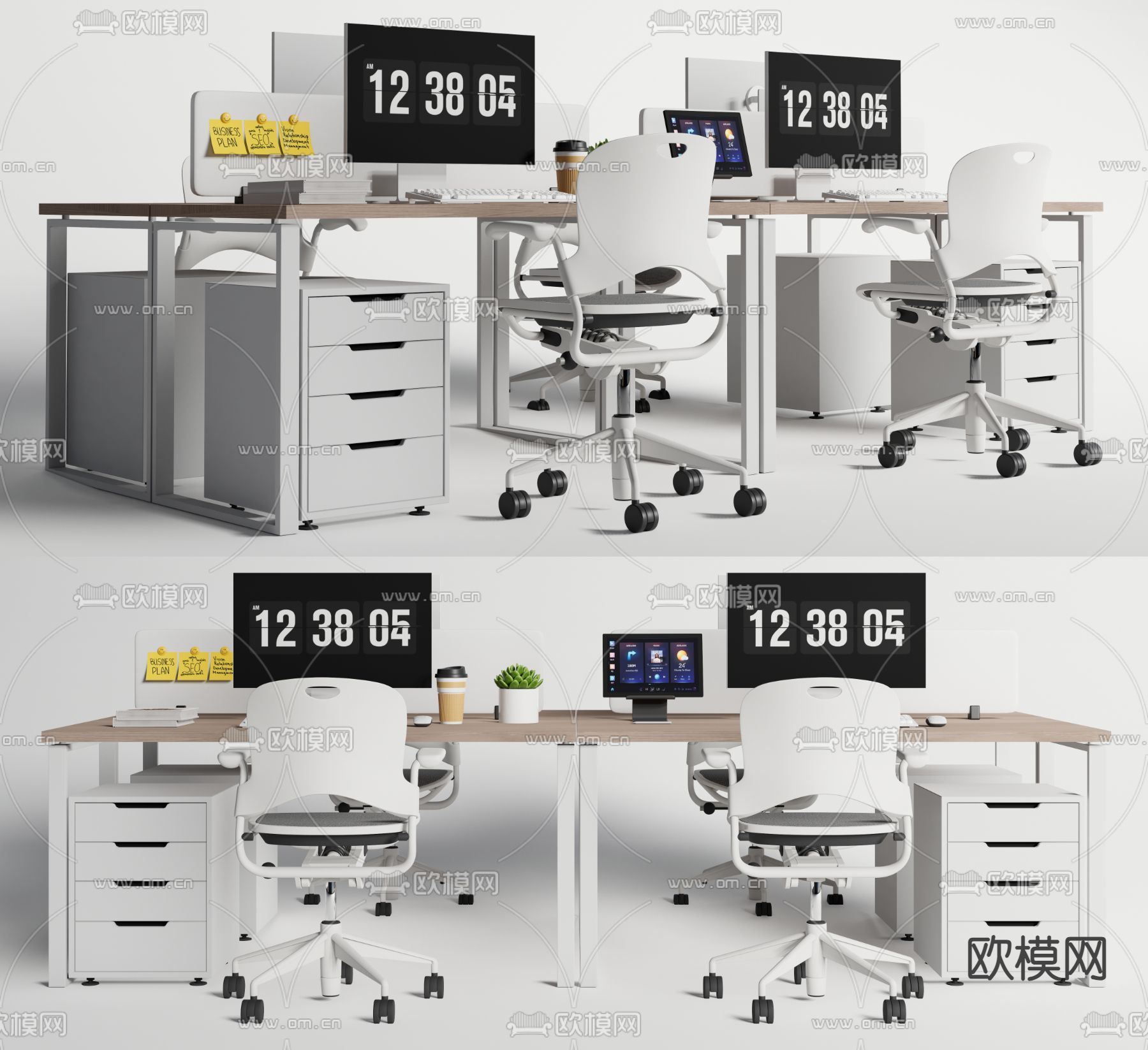 职员办公桌 卡位办公桌3d模型下载