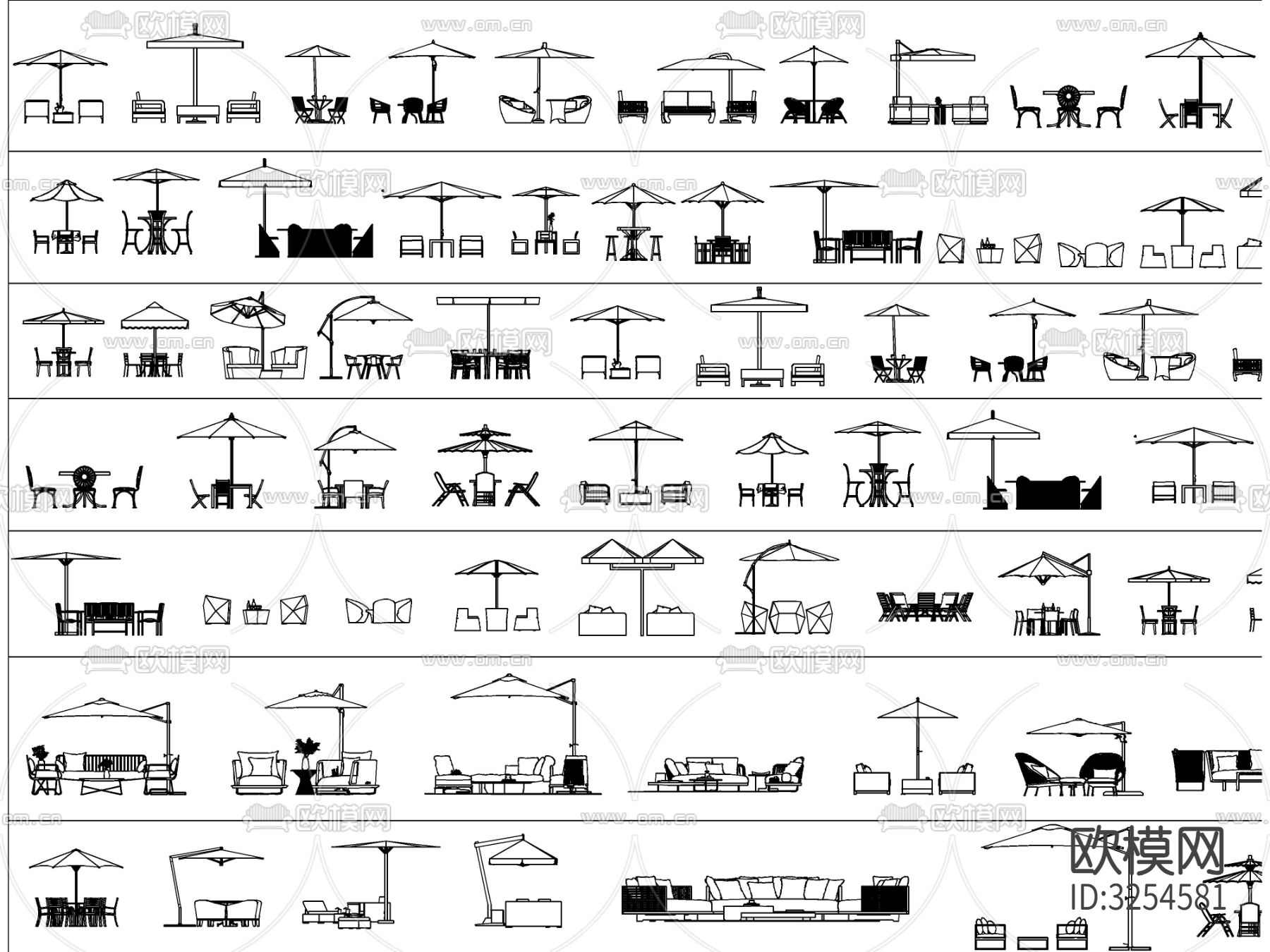 户外遮阳伞休闲桌椅CAD图库下载（渲染图3）