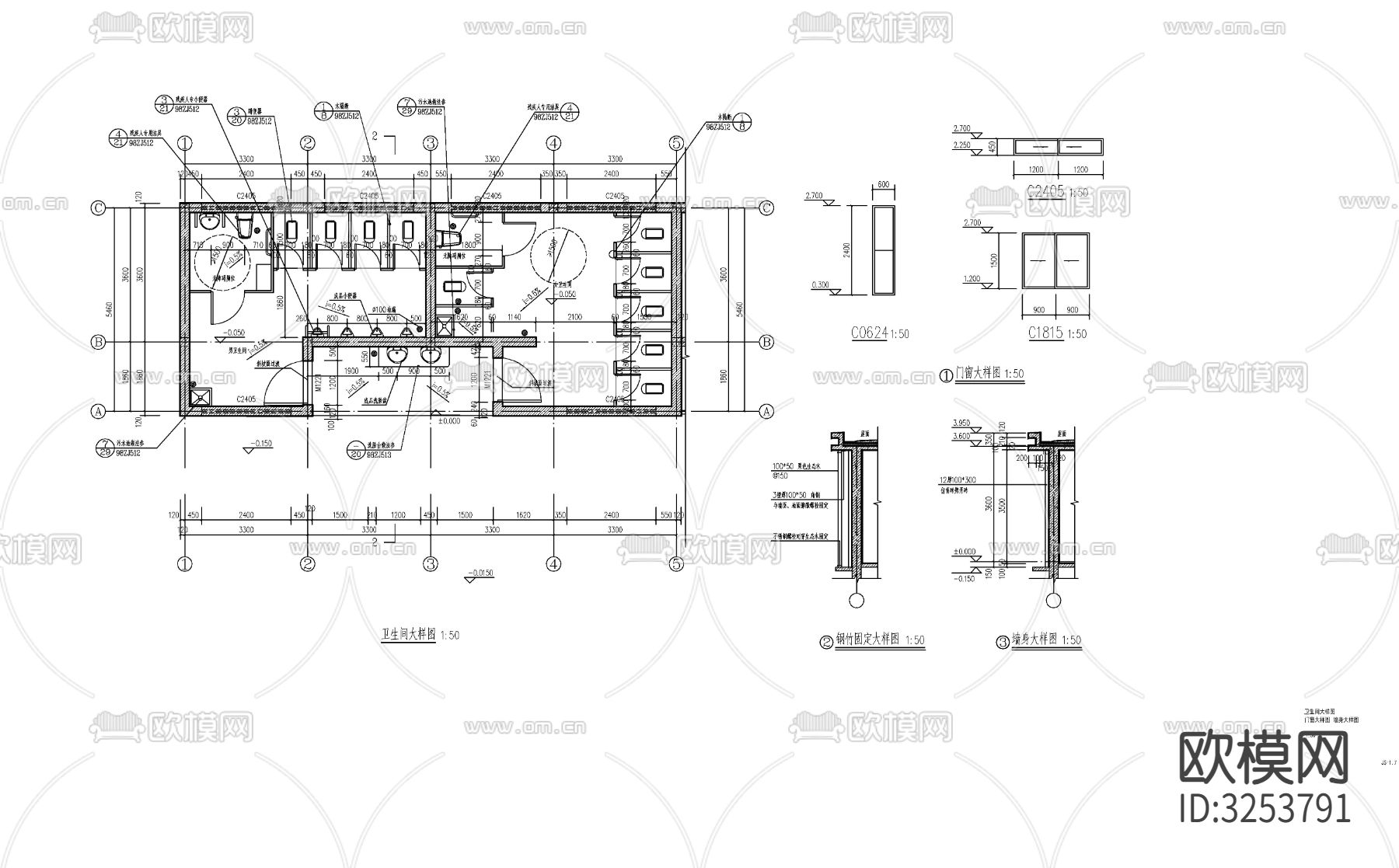 公园厕所cad平面图下载（渲染图7）