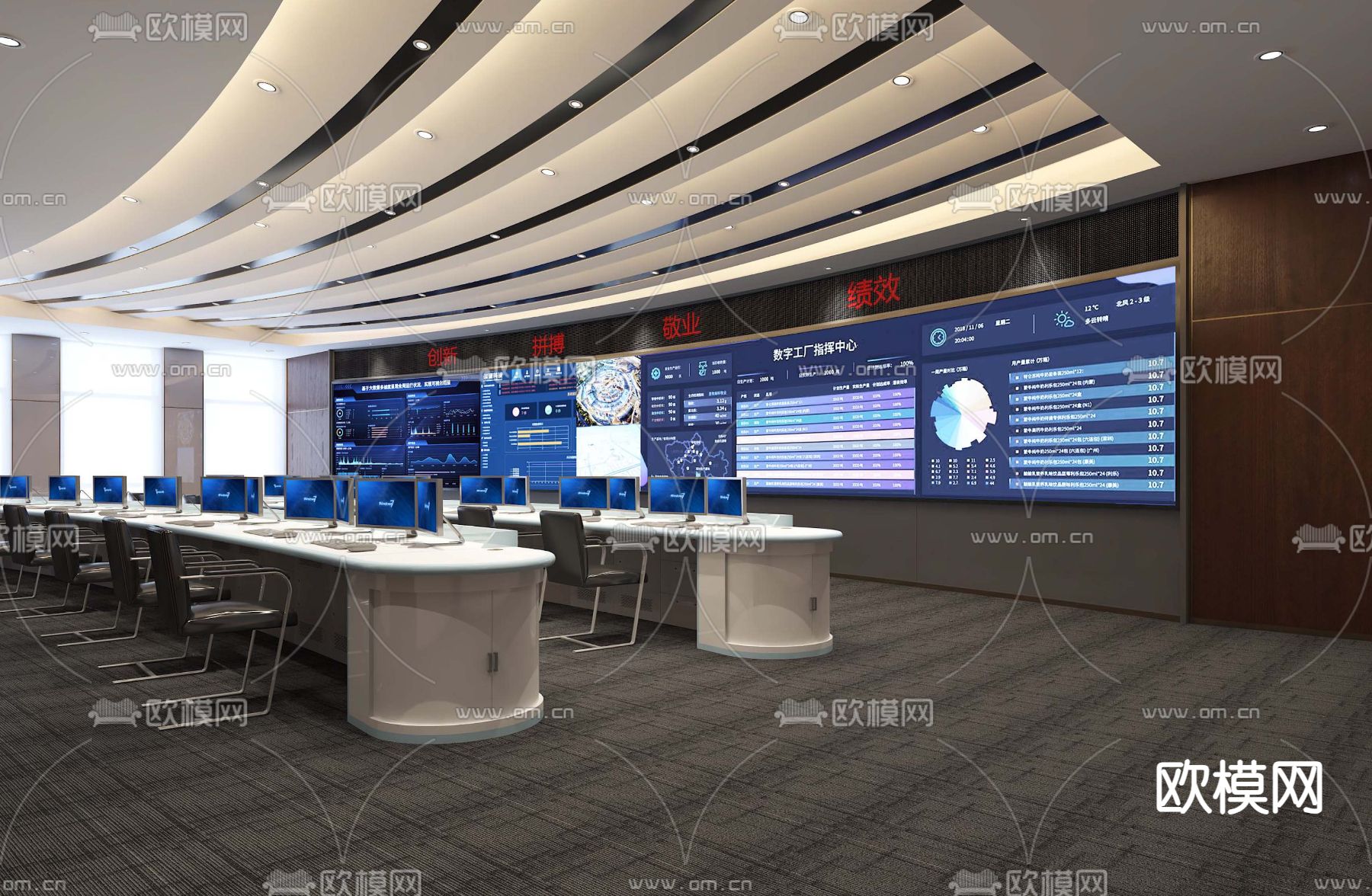 现代监控室 指挥室3d模型下载（渲染图1）