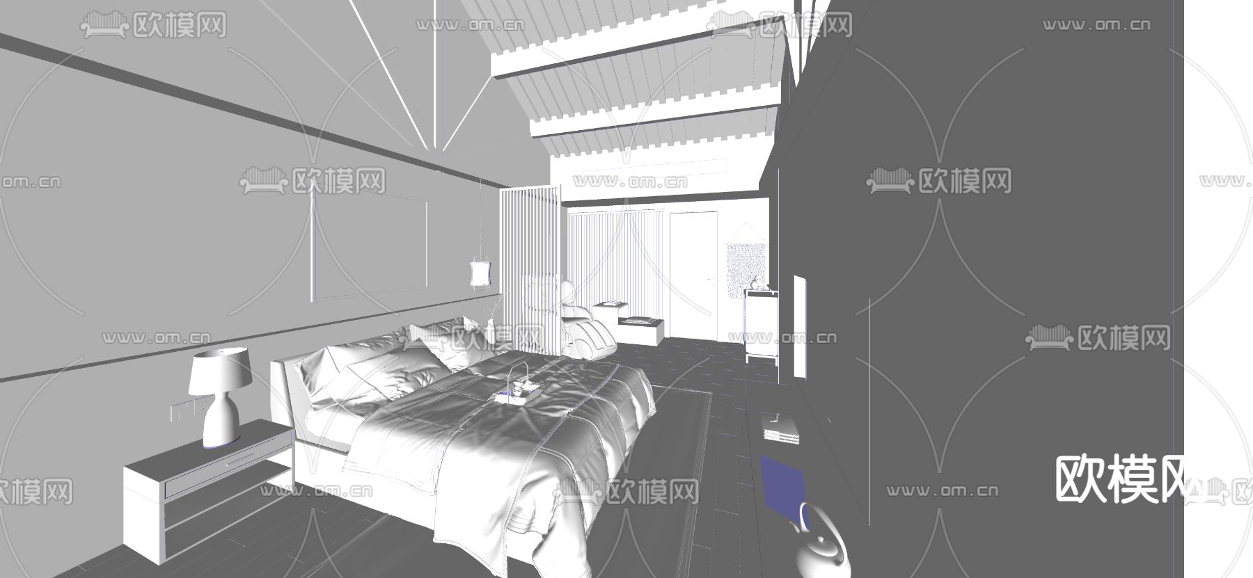 新中式民宿 客房su模型下载（渲染图1）