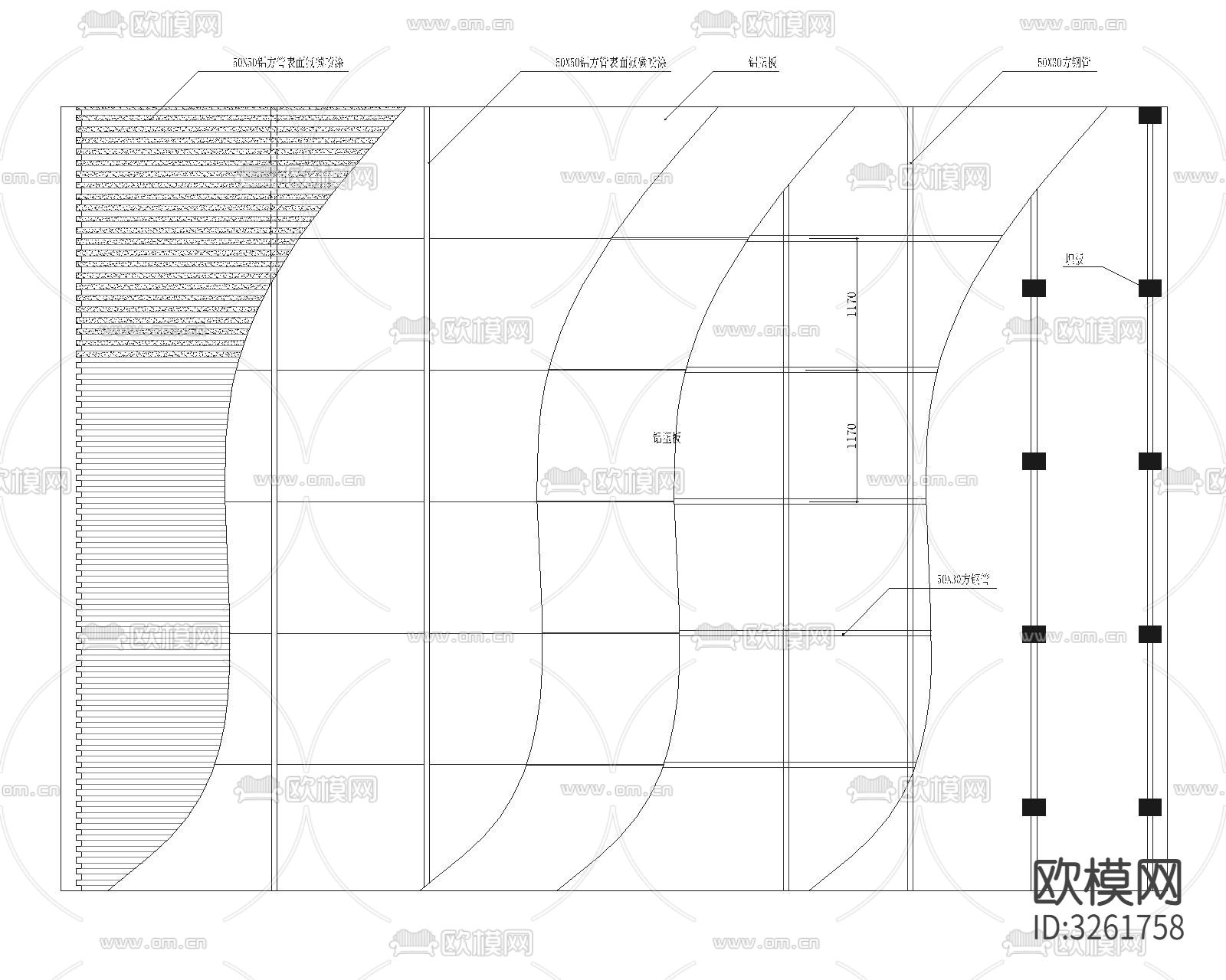 铝板室内外幕墙的80个cad大样图下载（渲染图2）