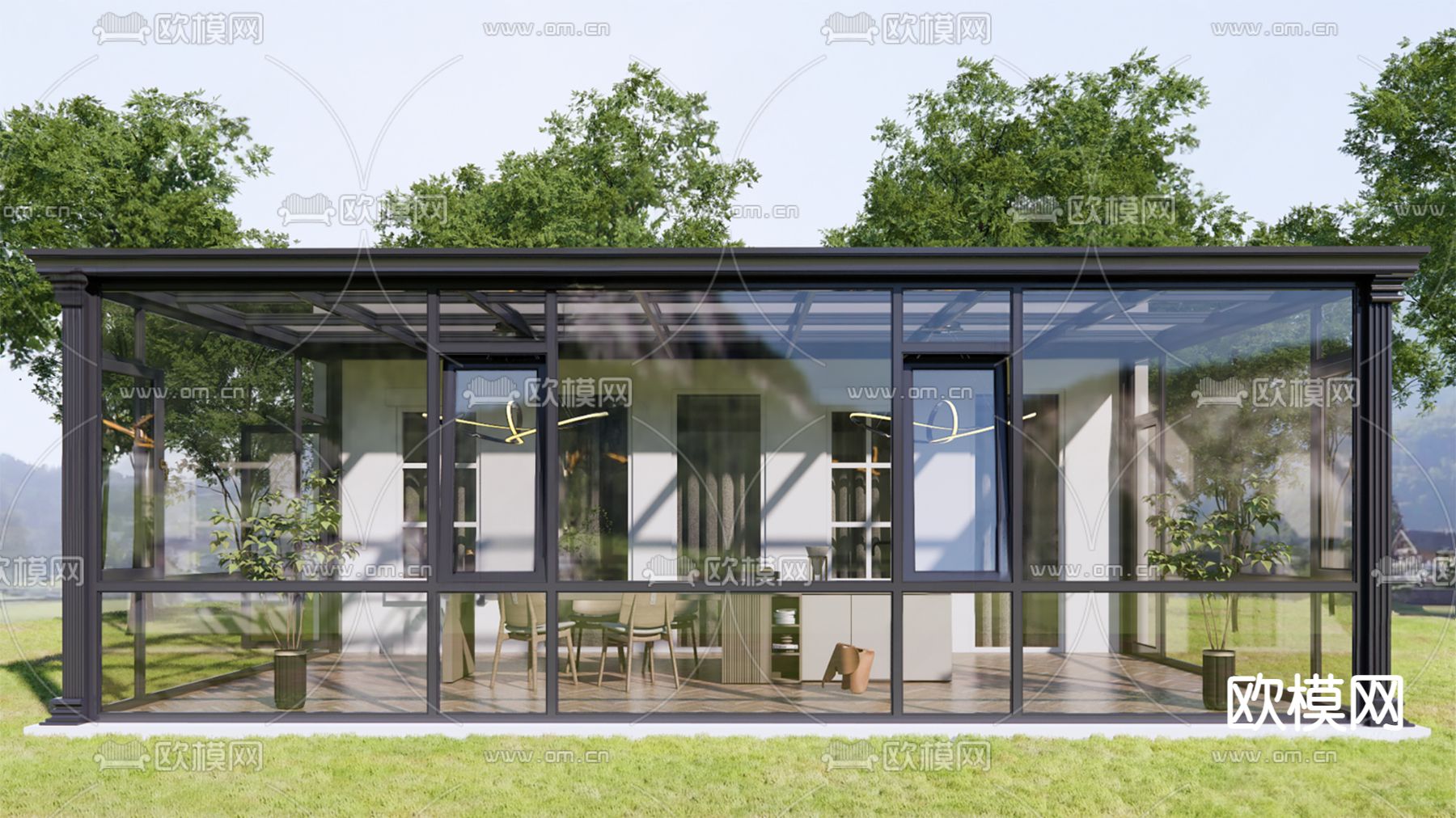 阳光房 玻璃房su模型下载（渲染图3）