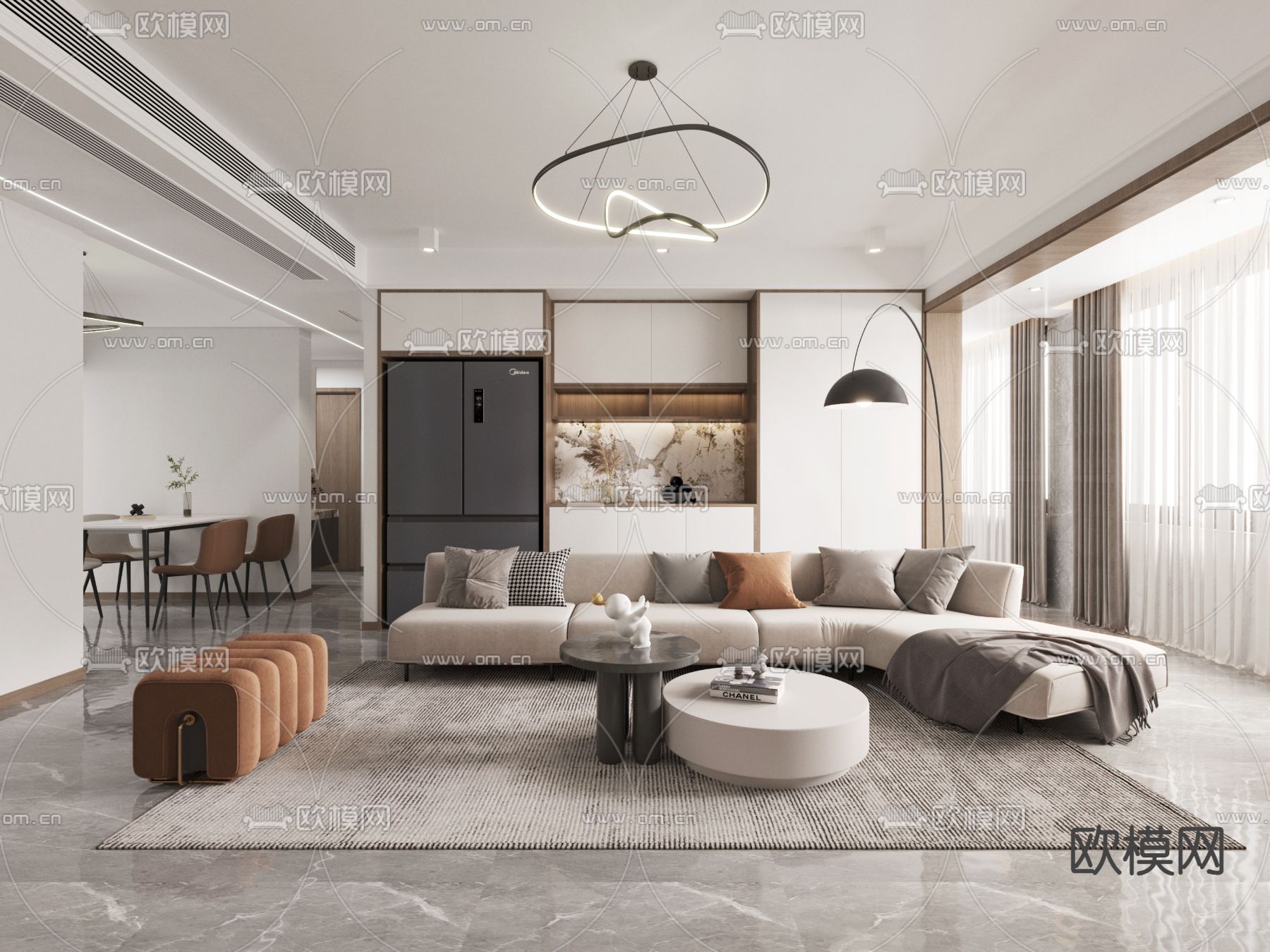 现代客餐厅3d模型下载（渲染图1）