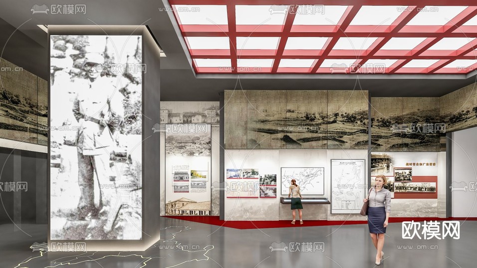 中式博物馆 纪念展厅3d模型下载(渲染图2)