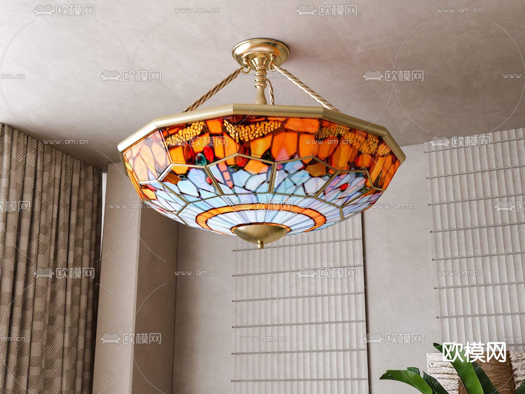 欧式彩色吊灯 玻璃吊灯su模型下载（渲染图1）
