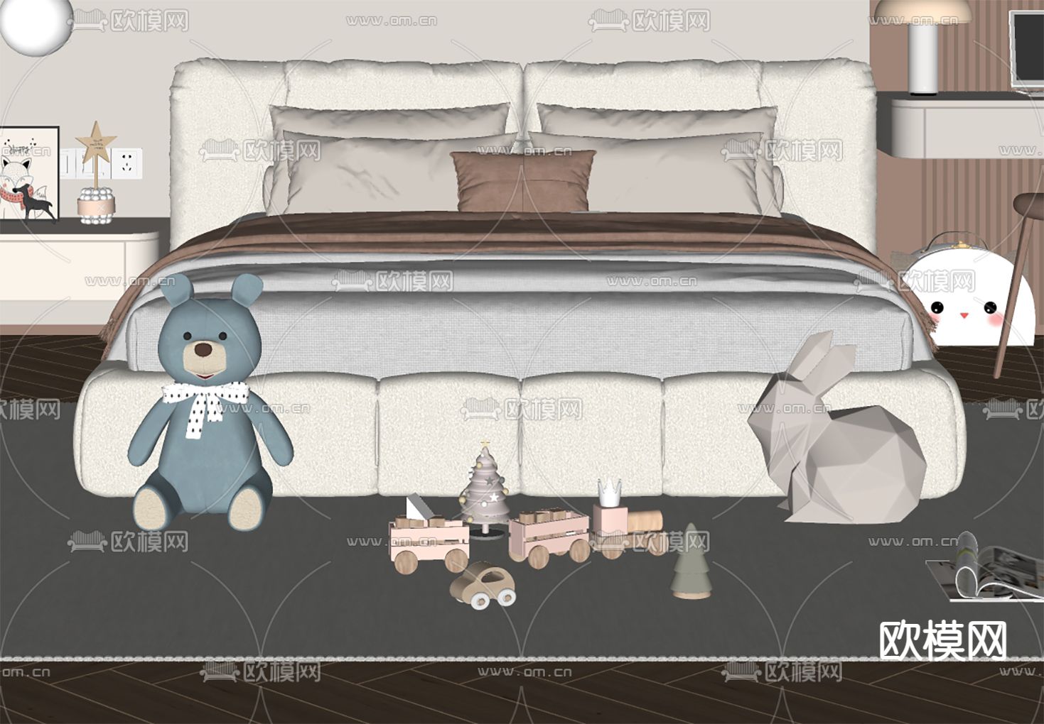 现代儿童床su模型下载（渲染图1）
