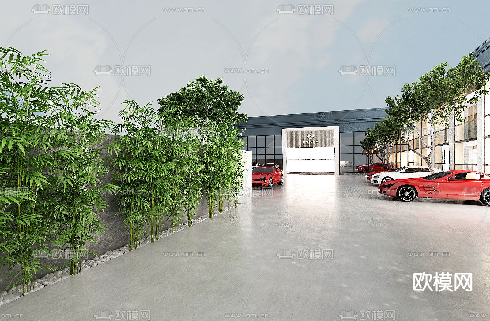 新中式 户外停车场3d模型下载