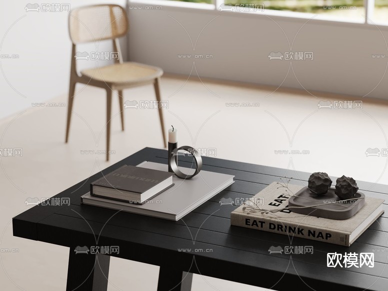 现代桌面摆件 书籍 蜡烛3d模型下载