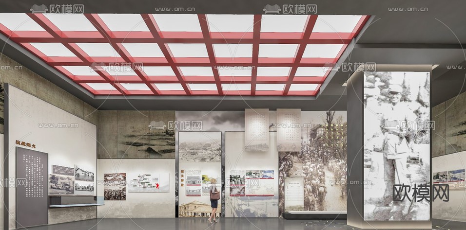 中式博物馆 纪念展厅3d模型下载(渲染图1)