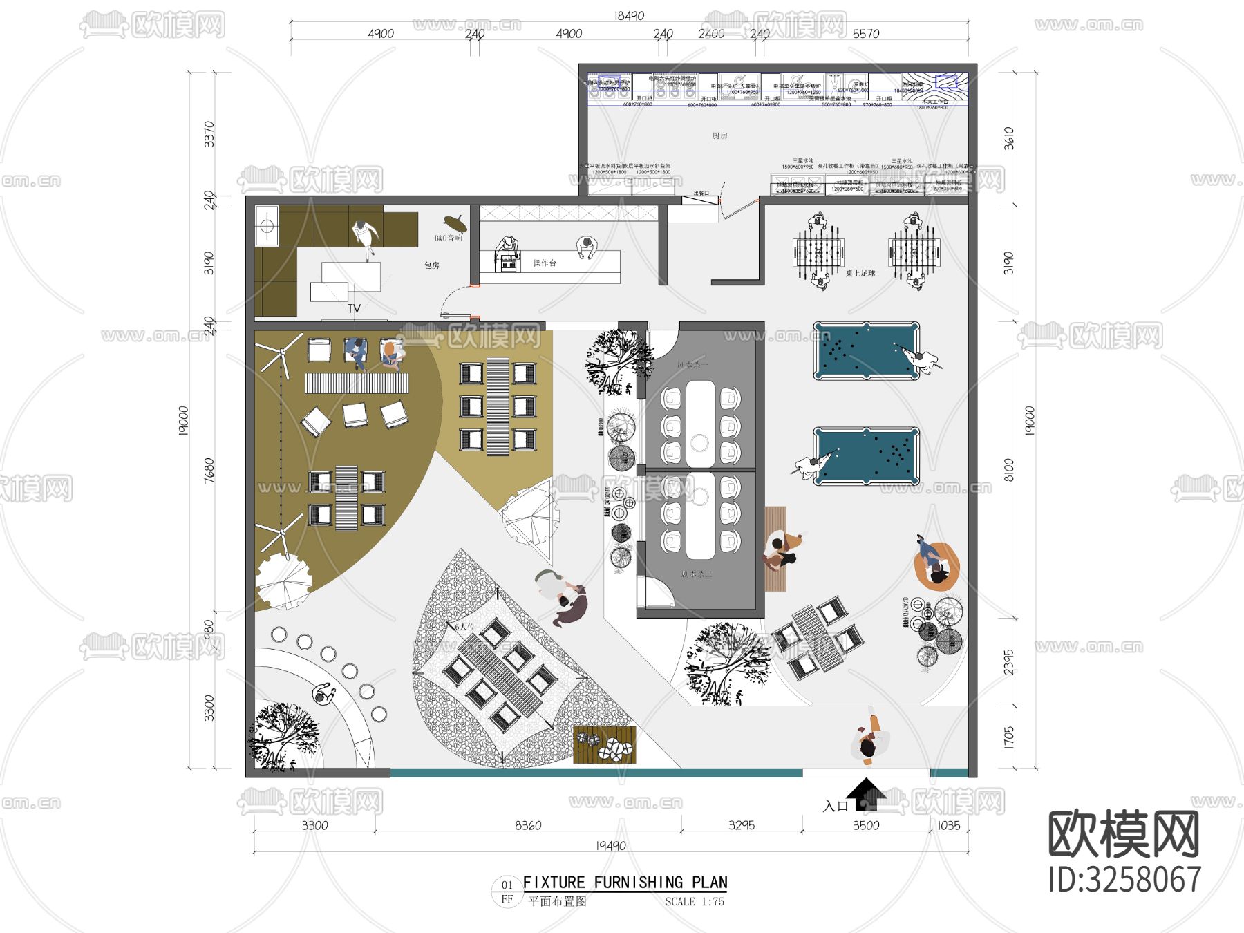 咖啡厅cad平面图下载