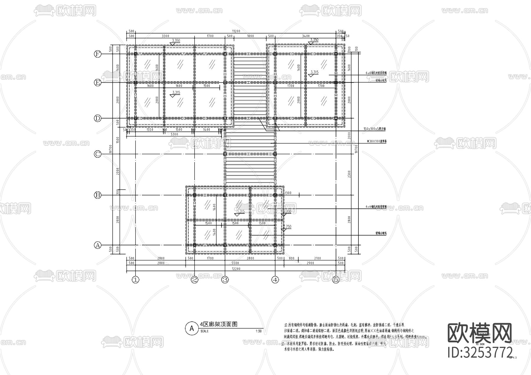 现代廊架cad平面图下载（渲染图4）