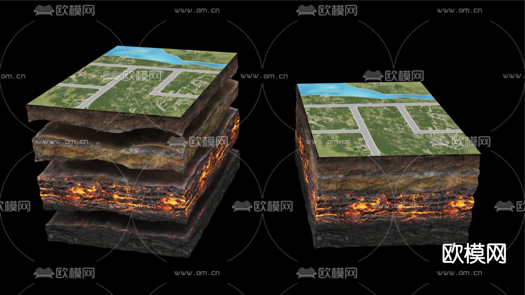 地层剖面 岩浆层 地热能3d模型下载