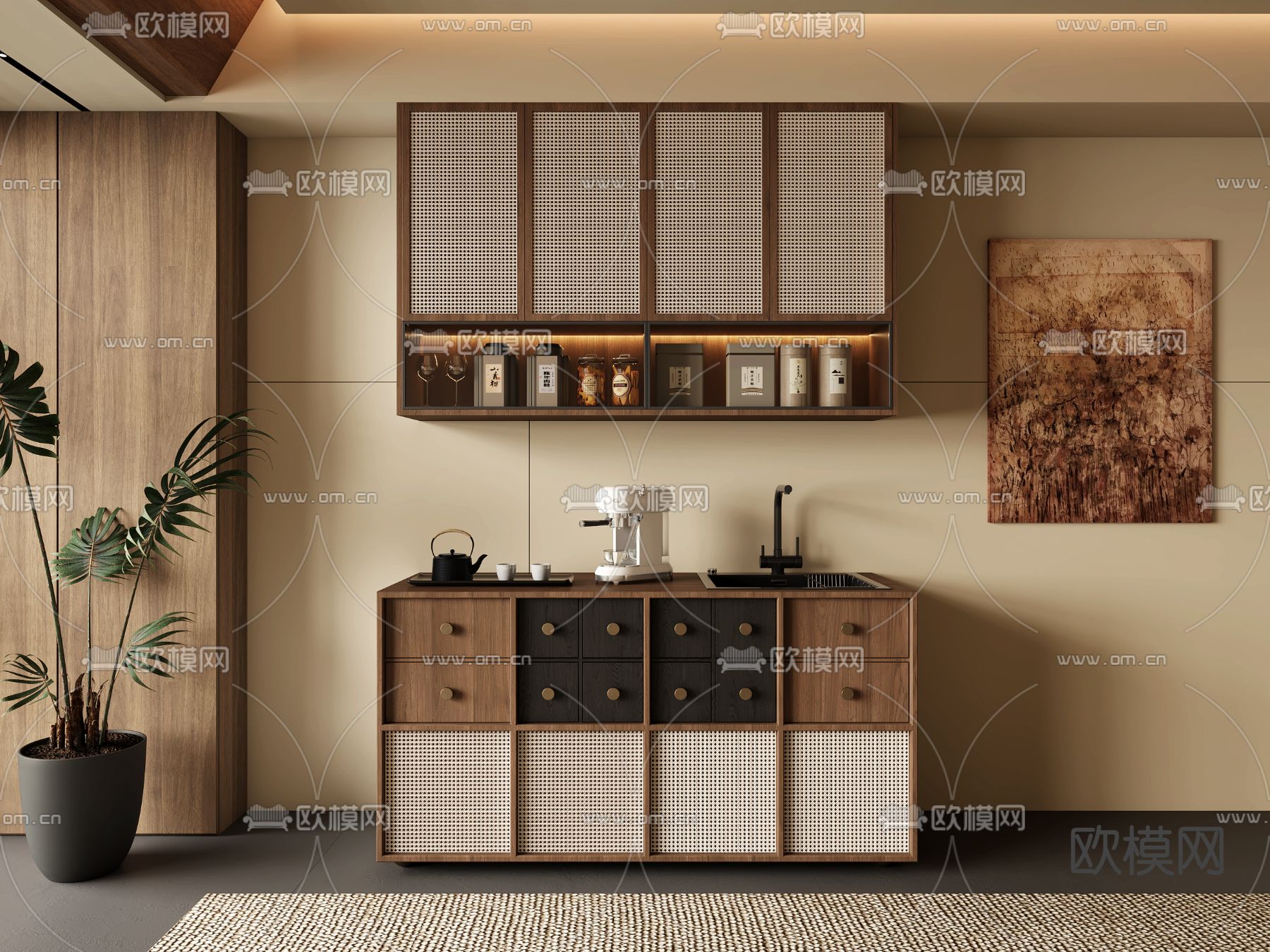 中古风茶柜3d模型下载