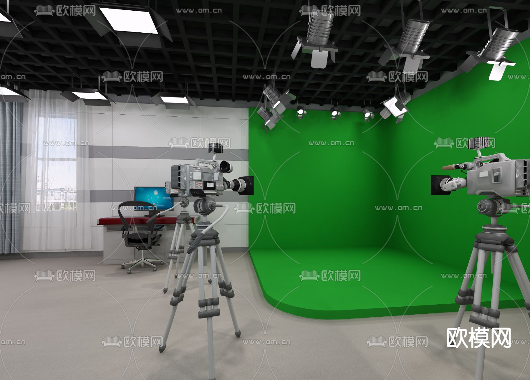 现代影棚3d模型下载（渲染图2）
