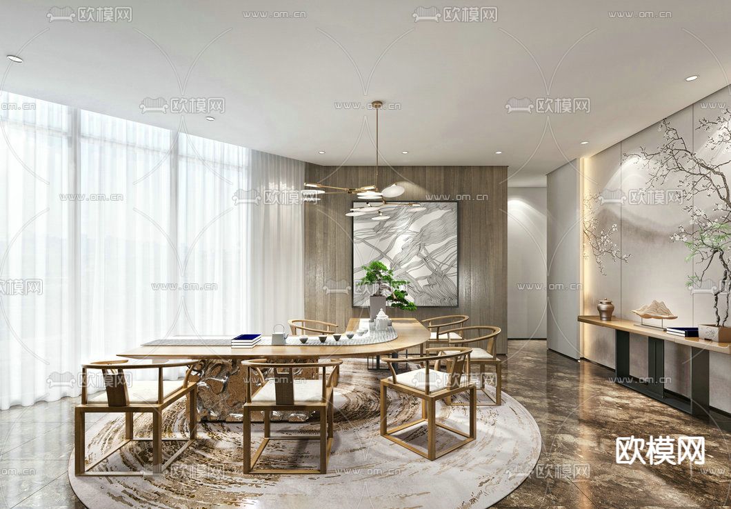 新中式茶室 茶馆3d模型下载