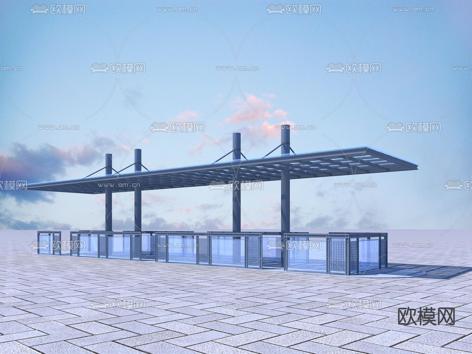 玻璃公交站台3d模型下载（渲染图1）