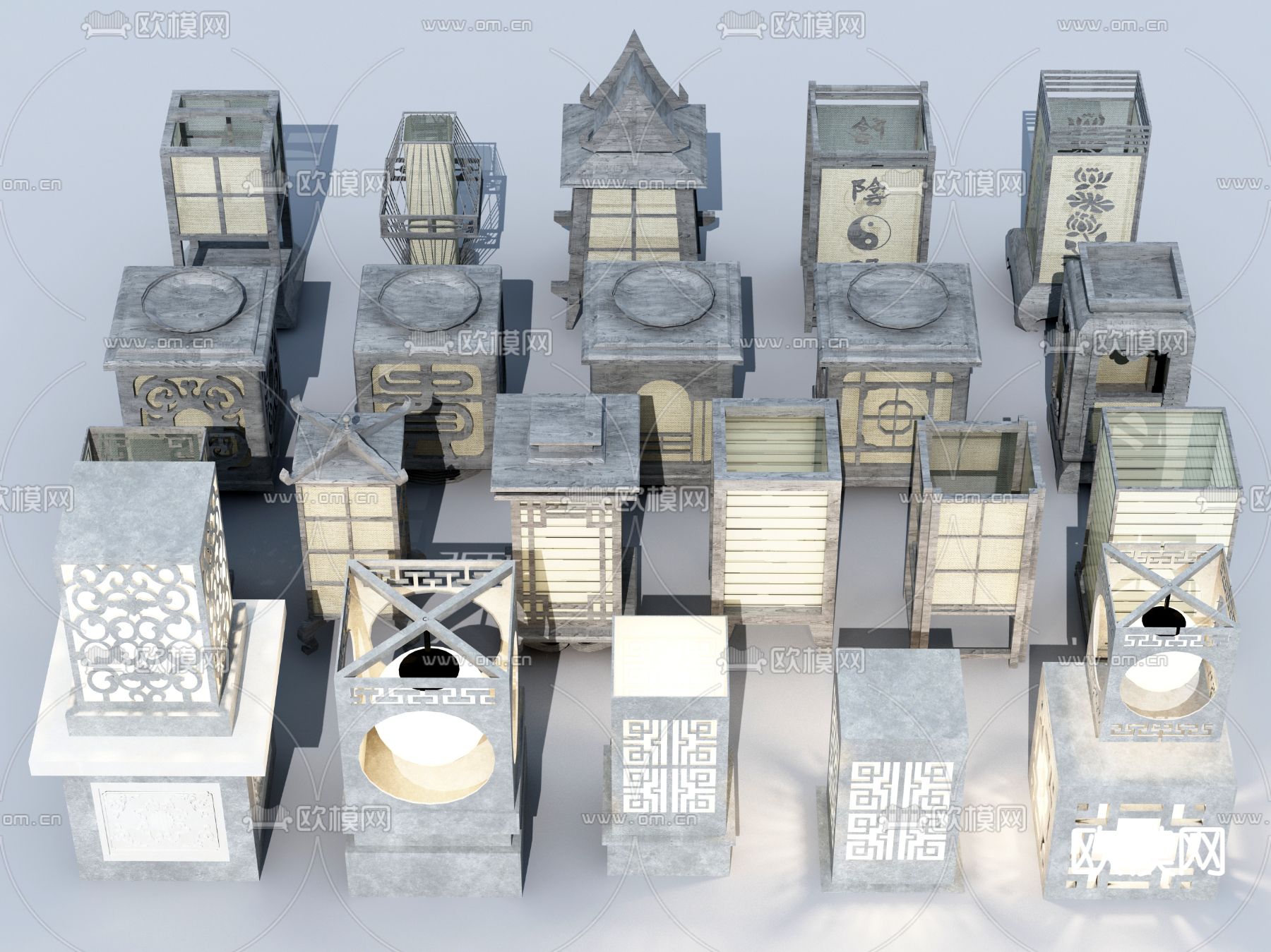 中式户外灯3d模型下载