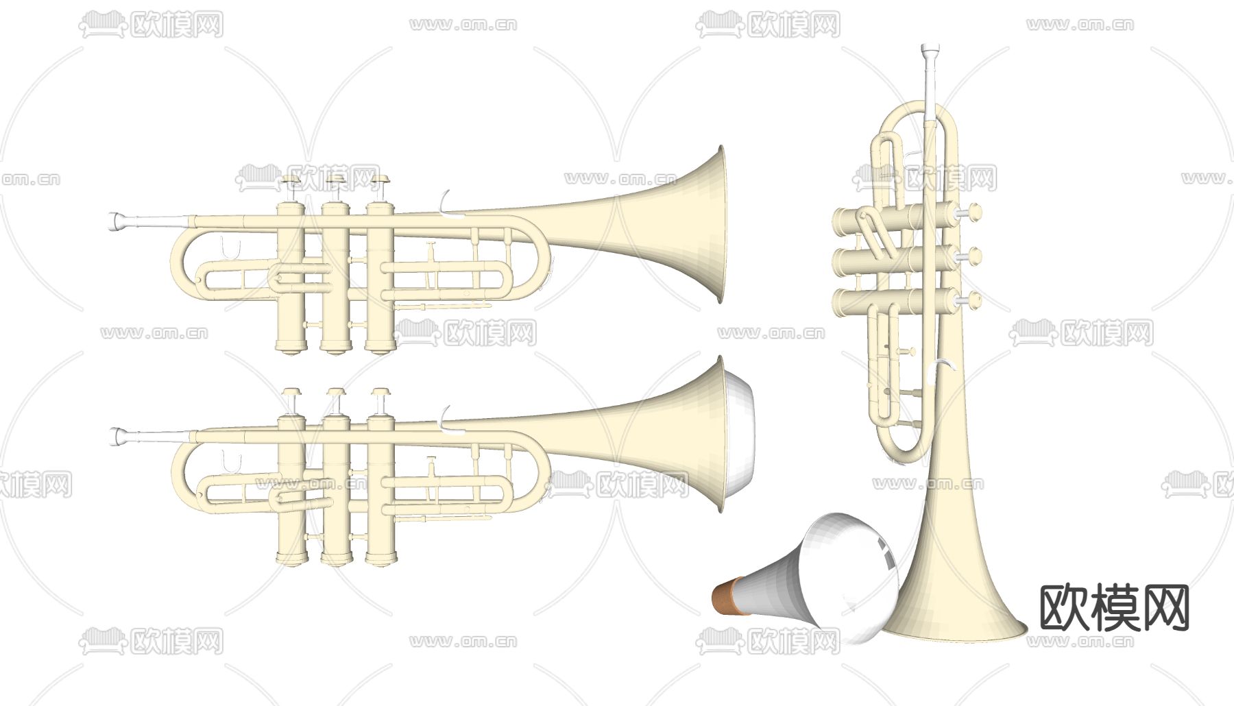 西洋乐器 小号 管弦乐器su模型下载（渲染图1）